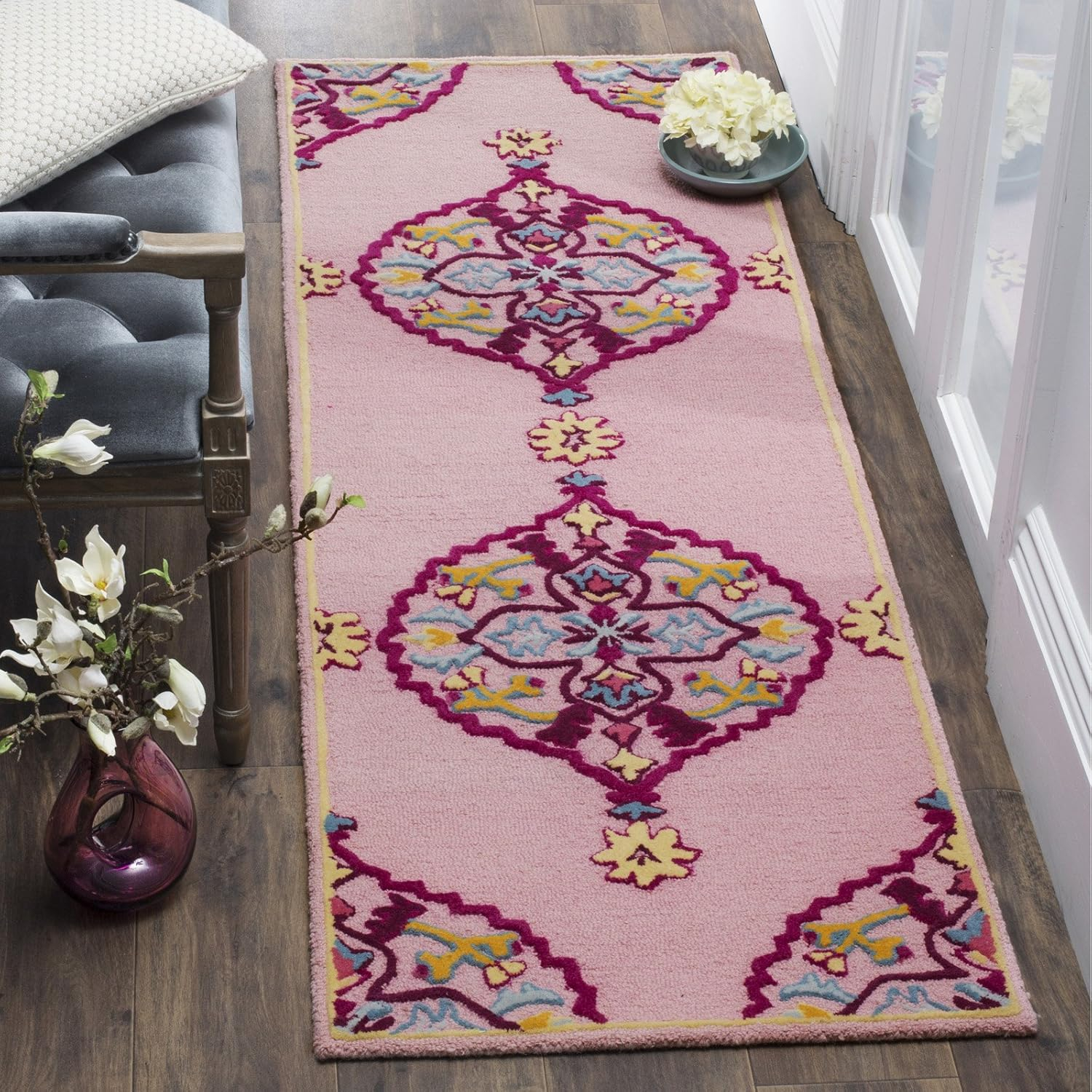 Navy Blue and Multicolor Wool Silk 8' x 10' Handmade Area Rug