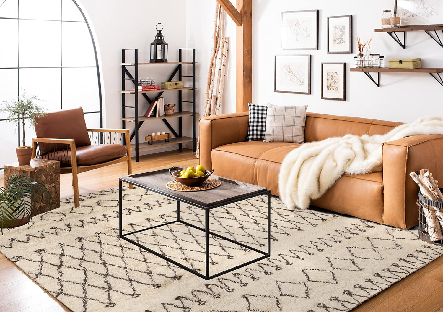 SAFAVIEH Casablanca Domhnall Southwestern Shag Area Rug, Ivory/Dark Brown, 8' x 8' Square