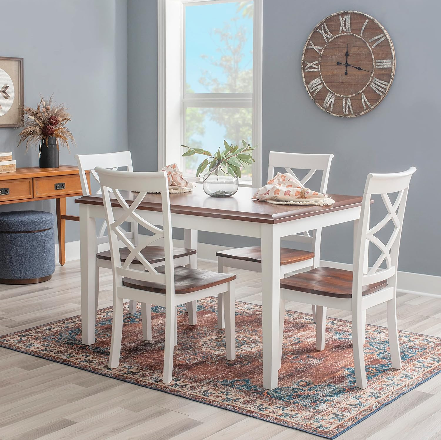 Linon Harrison Five Piece 2 Tone Dining Set in Cherry/White Finished Wood