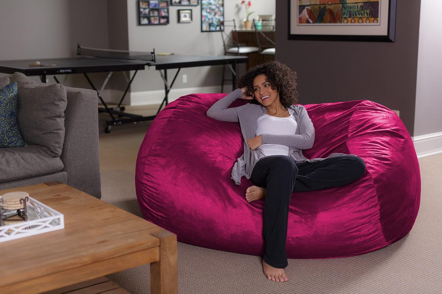 Sofa Sack Bean Bag Lounger - Plush Bean Bag Sofas with Super Soft Microsuede Cover - XL Memory Foam Stuffed Lounger Chairs for Kids, Adults, Couples - Jumbo Bean Bag Chair Furniture 6 Feet - Magenta
