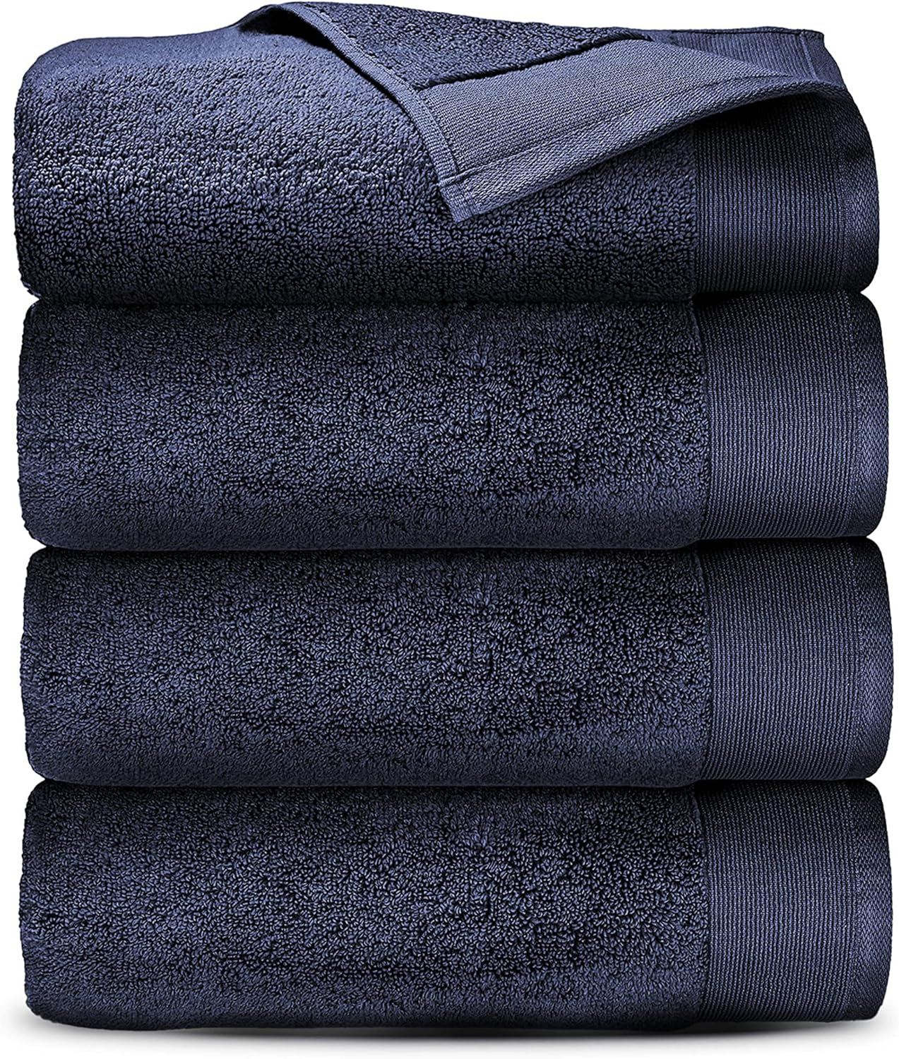 Toallas de Baño 100% Algodón - Paquete de 4, Extra Suaves y Esponjosas, de Secado Rápido y Muy Absorbentes, Calidad de Hotel, Toalla de Ducha, Azul Marino - 27" x 54"