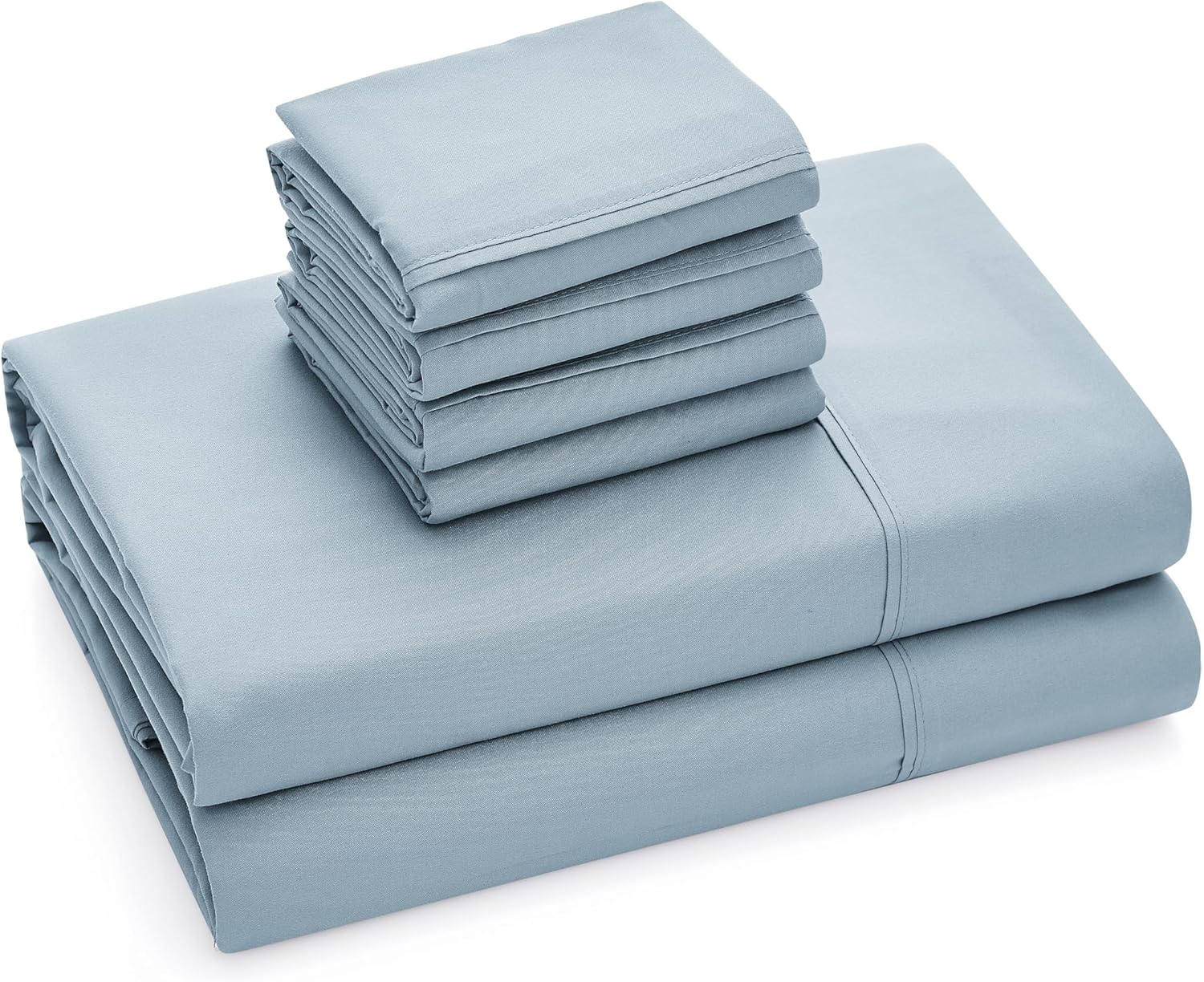 Casual Living Queen Sheets Set 6 Piece Cooling Bed Sheets with 4 Envelope Pillowcases Soft Microfiber Deep Pocket Hypoallergenic Washable Bedding Set for Guest or Master Bedroom, Queen, Light Blue