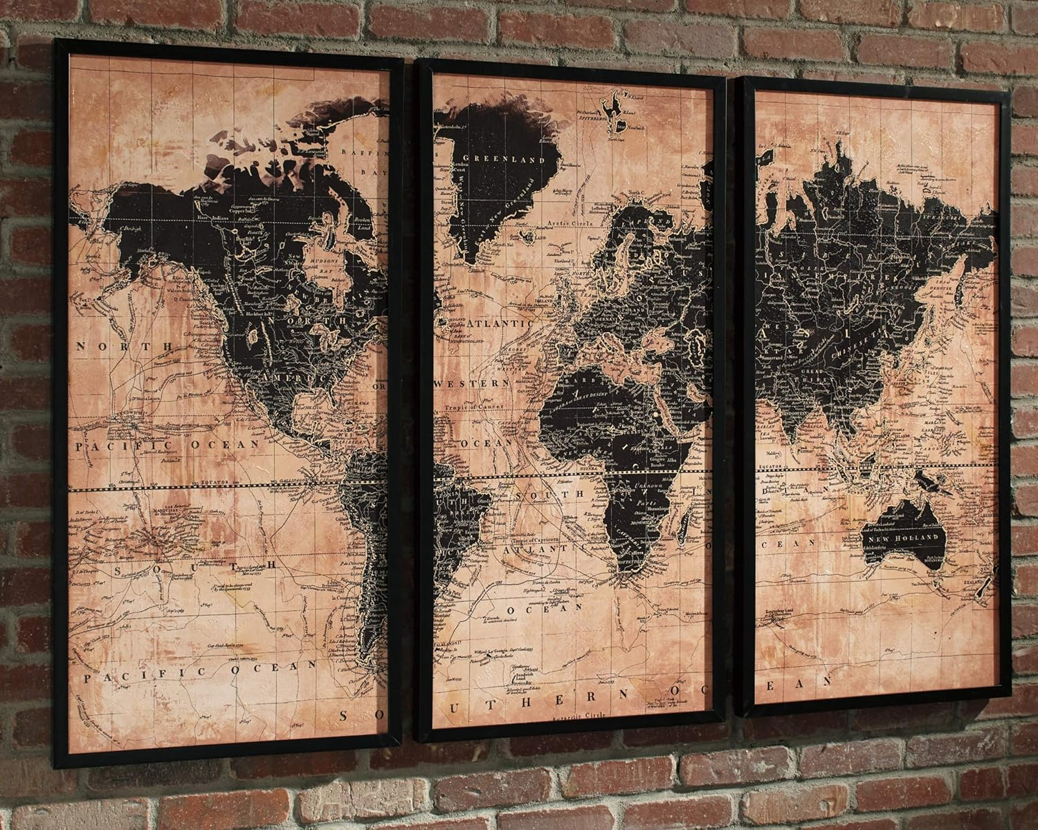 Contemporary World Map Canvas Art in Beige and Black