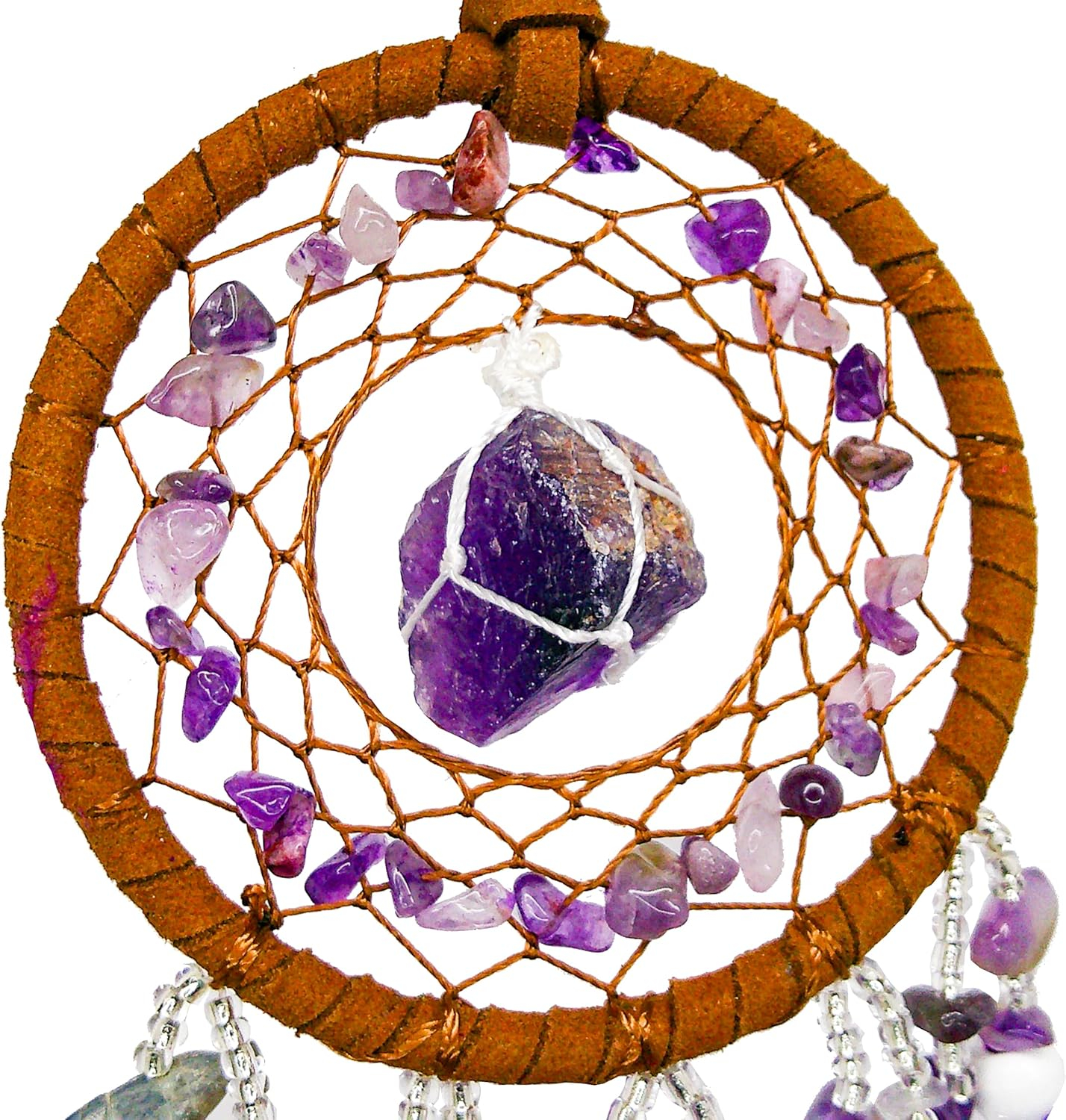 Violet Dreamcatcher for Crown Chakra Healing. Uses Violet Feathers and Milky Amethyst Stones to Provide Protection and Spiritual Connection in Bedrooms, Meditation Spaces - Dream Catchers with Color