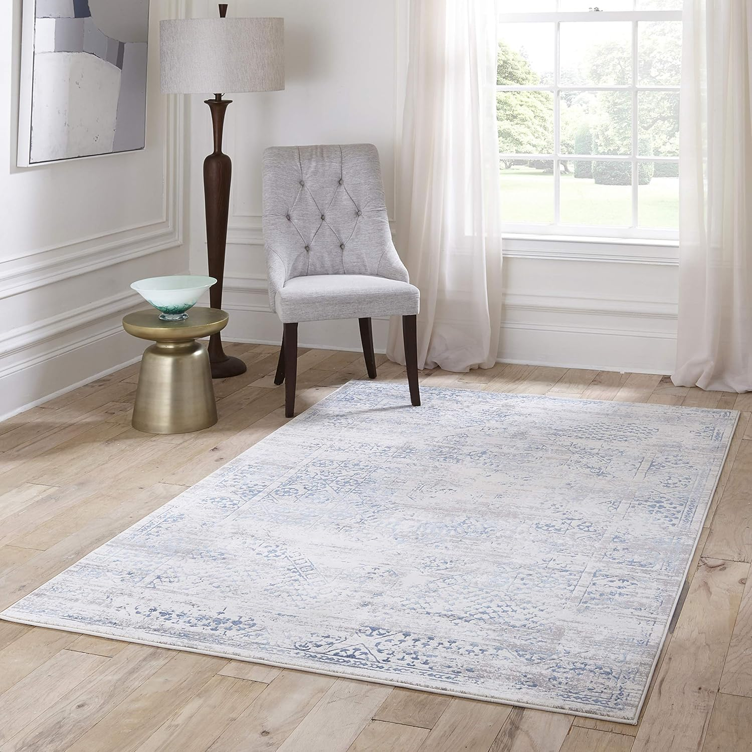 Juliet Transitional Blue Rectangular Rug with Silk-Like Accents, 2'x3'