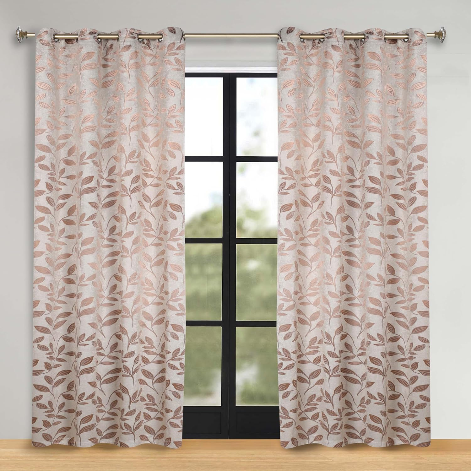 Superior Leaves Blackout Curtains, Set of 2, 70" X 84", Bronze