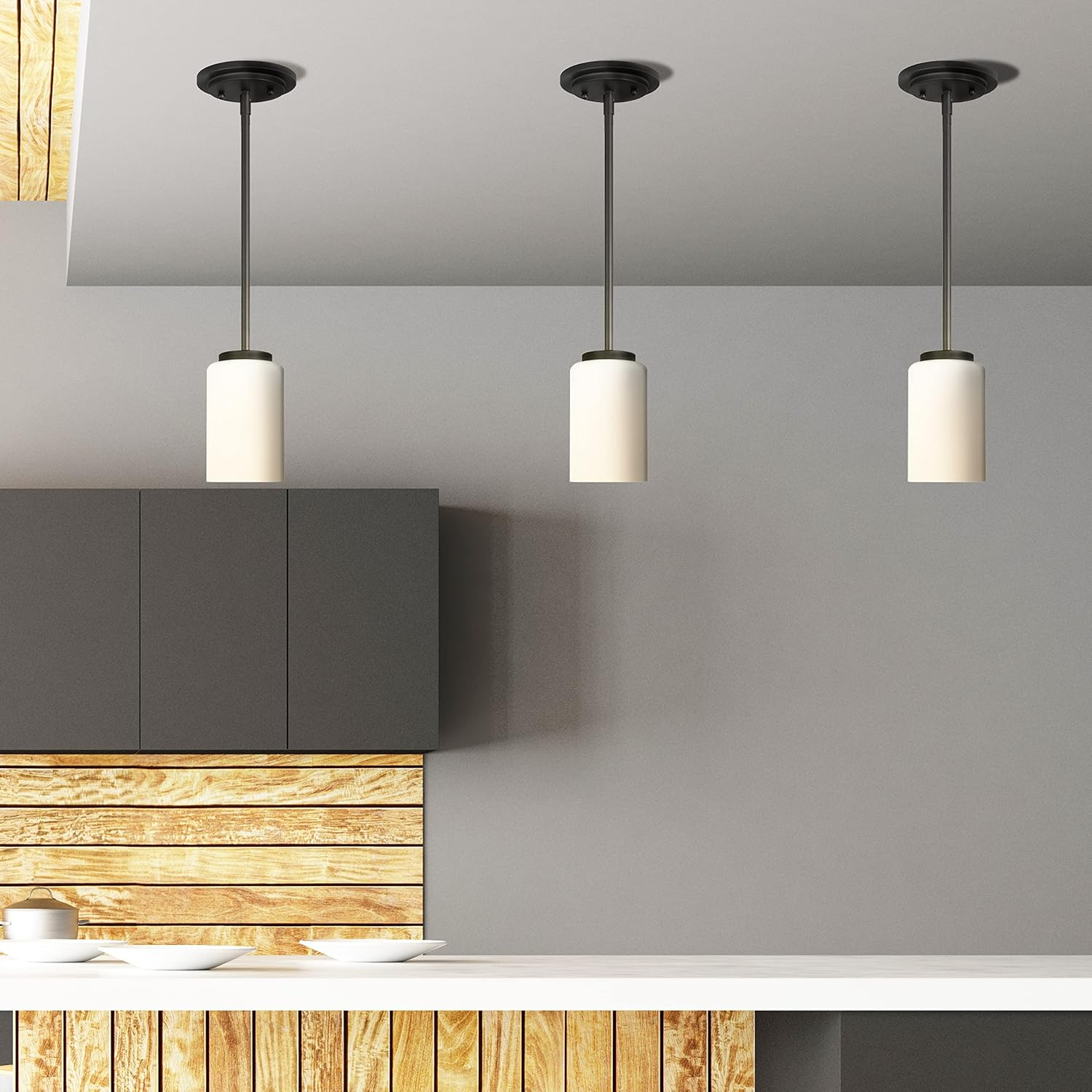 Oslo 4 in. 1-Light Midnight Matte Black Transitional Contemporary Mini Pendant with Dimmable LED Light Bulb