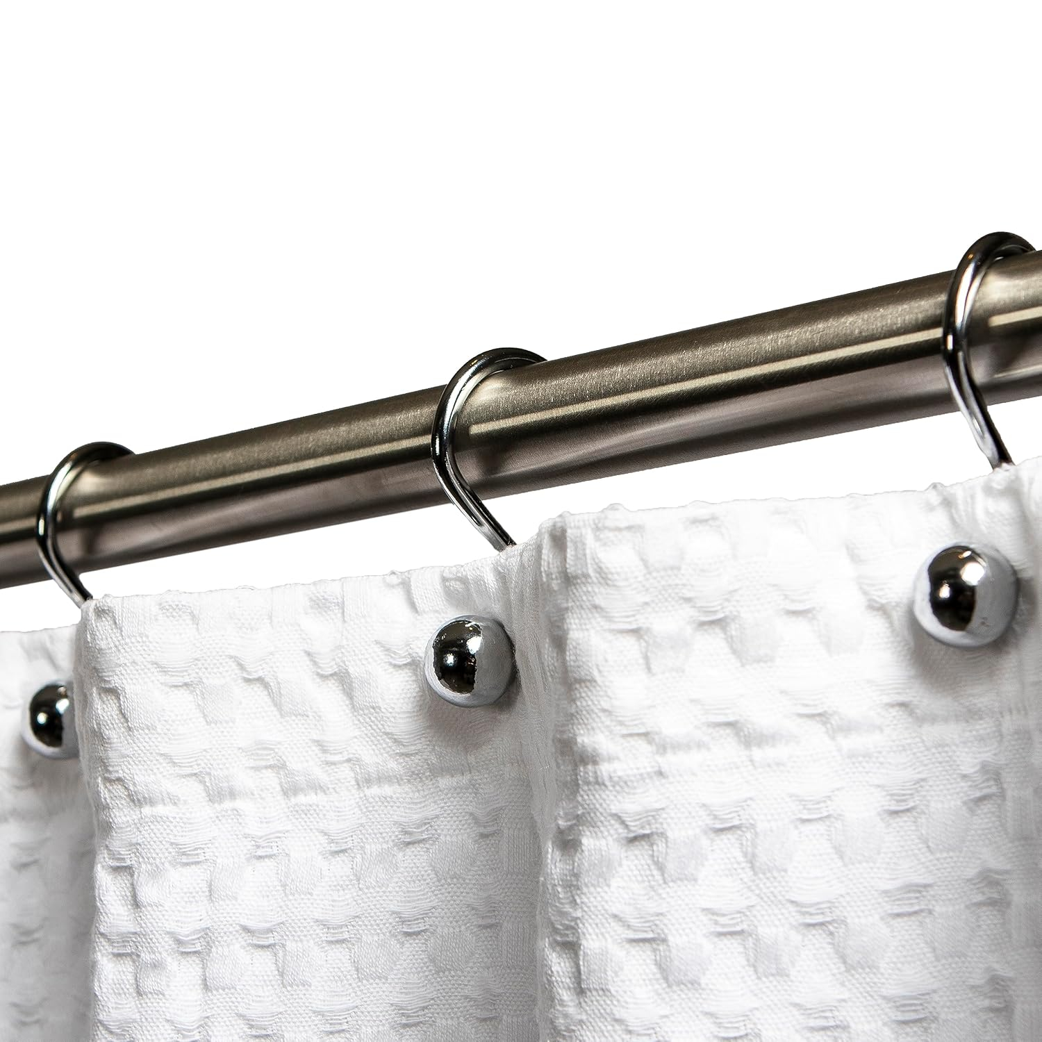 Luxury S Shower Curtain Hooks (12-Pack) Hotel Quality Silver Chrome Finish | Bathroom Accessories | Non-Slip Ball End | Easy to Hang