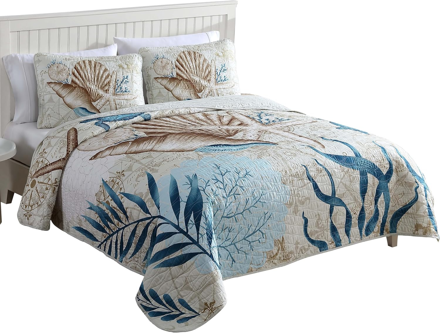 Caribbean Joe Coastal 3PC Quilt Set Blue Turtle - King