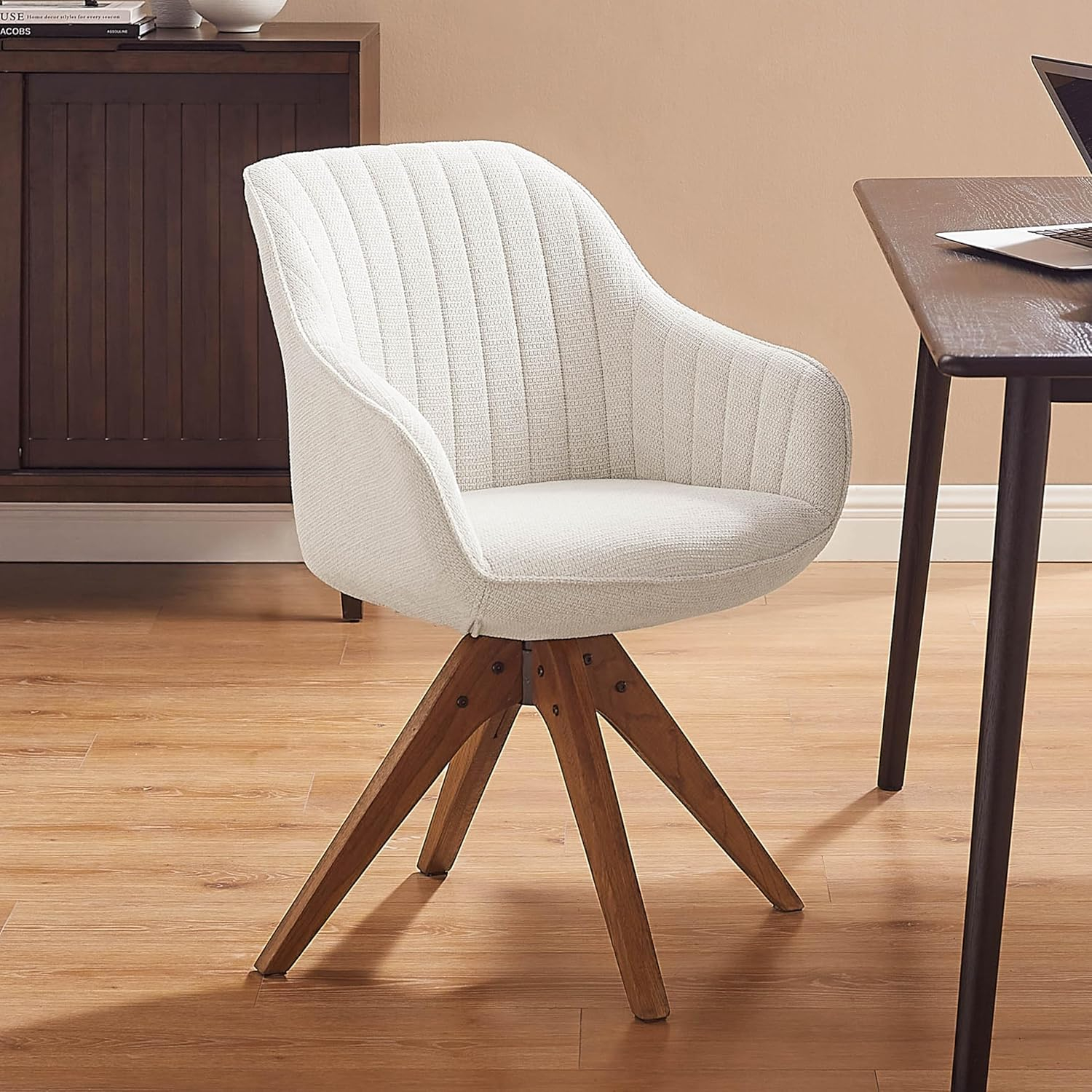 Art Leon Modern Swivel Fabric Accent Desk Chair with Beech Wood Legs, Yellow