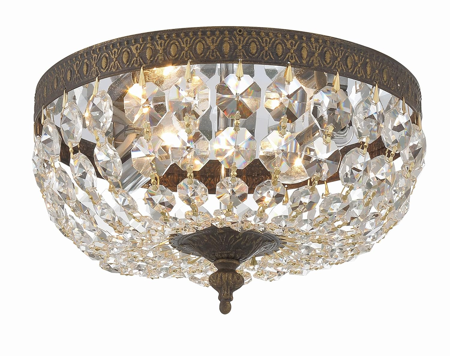 English Bronze Flush Mount with Clear Italian Crystals