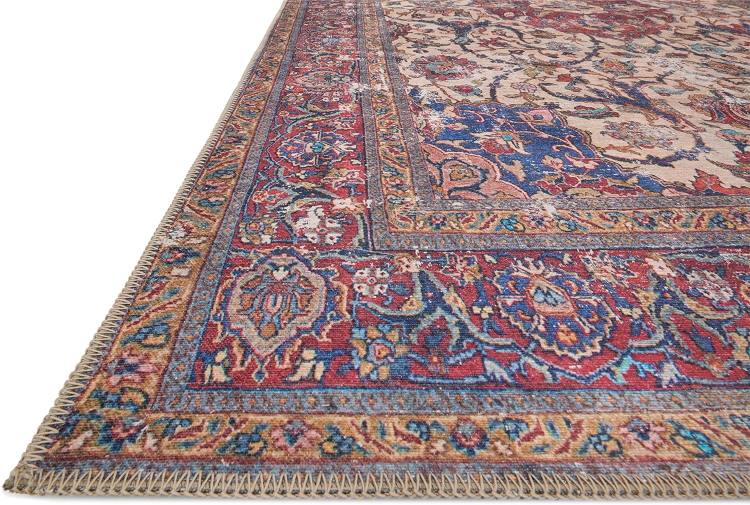 Sand and Multicolor Hand-Knotted Floral Accent Rug