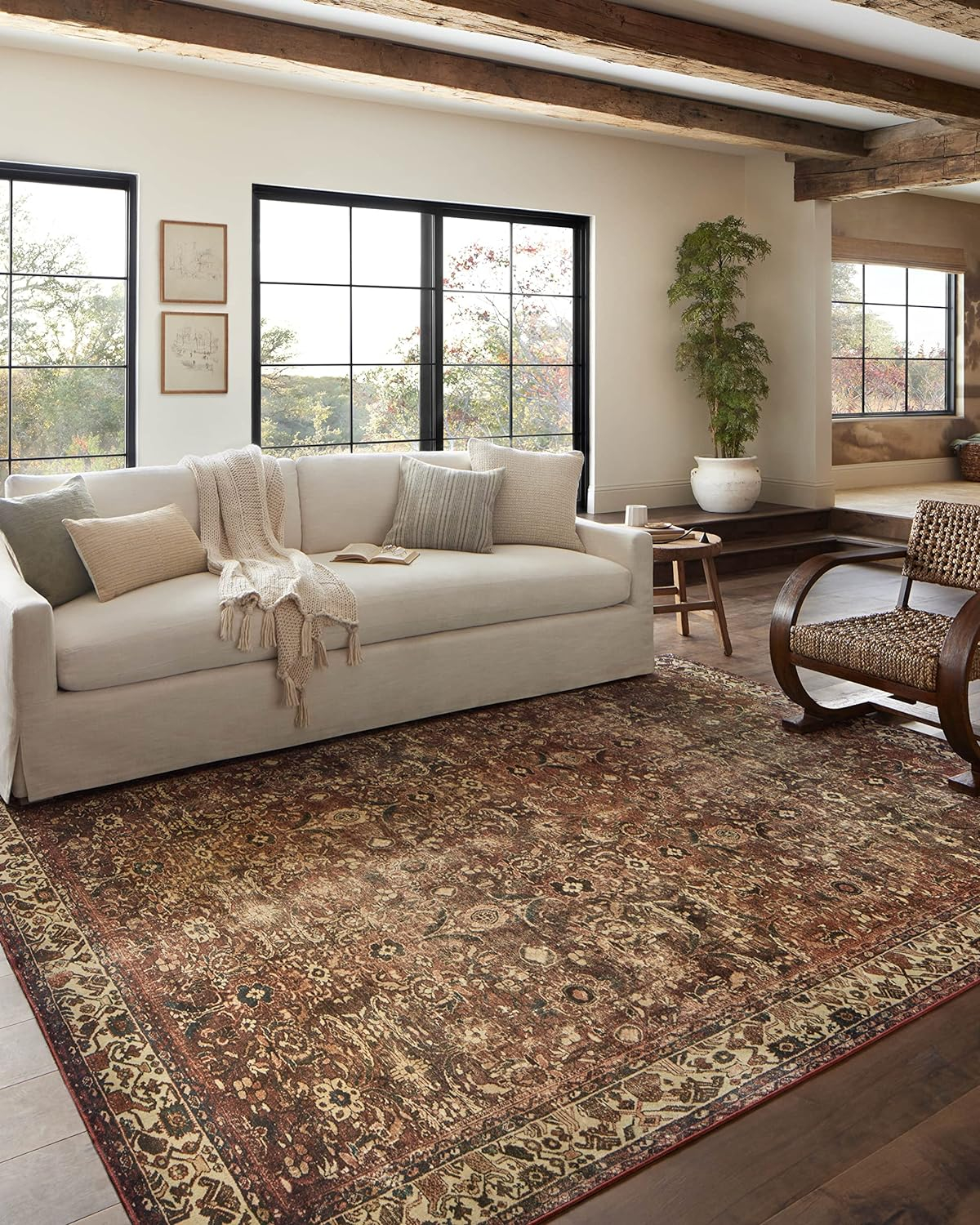 Brick Ivory Vintage-Inspired Polyester Washable Runner Rug 2.6x12