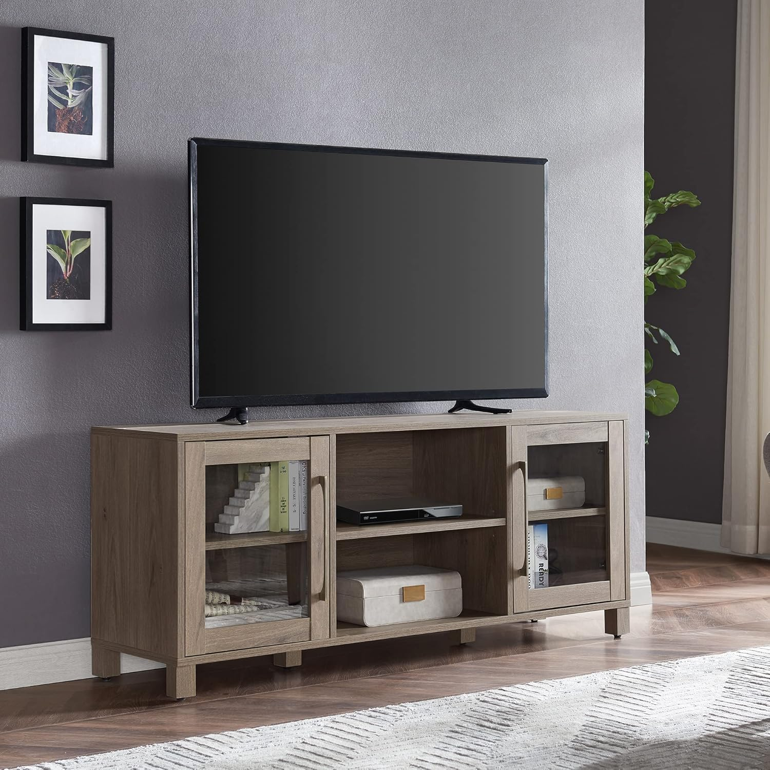 Evelyn&Zoe Quincy Rectangular TV Stand for TV's up to 65", Antiqued Gray