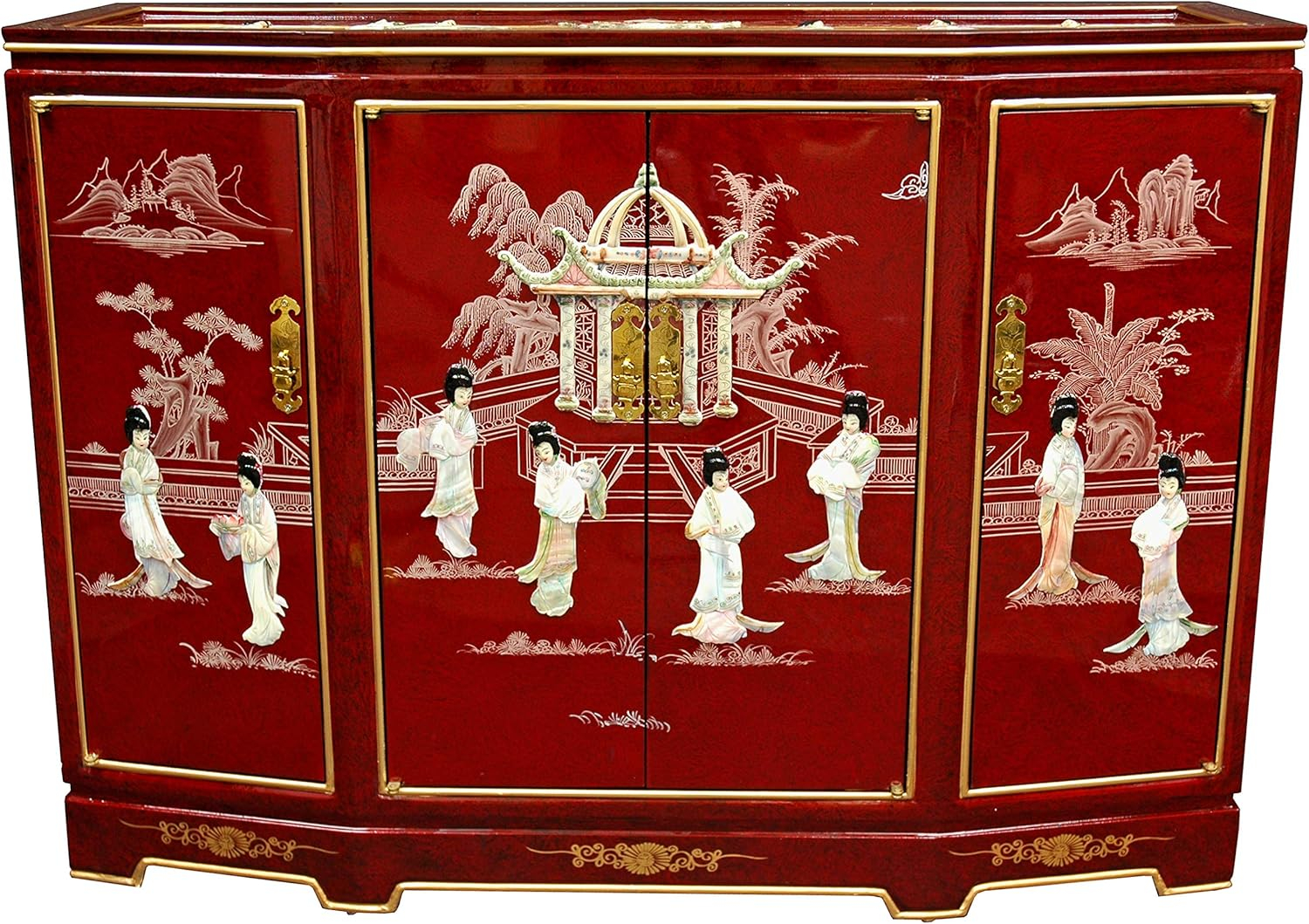 Oriental Furniture Slant Front Cabinet, Red color, 40.00"Wx 32.00"H