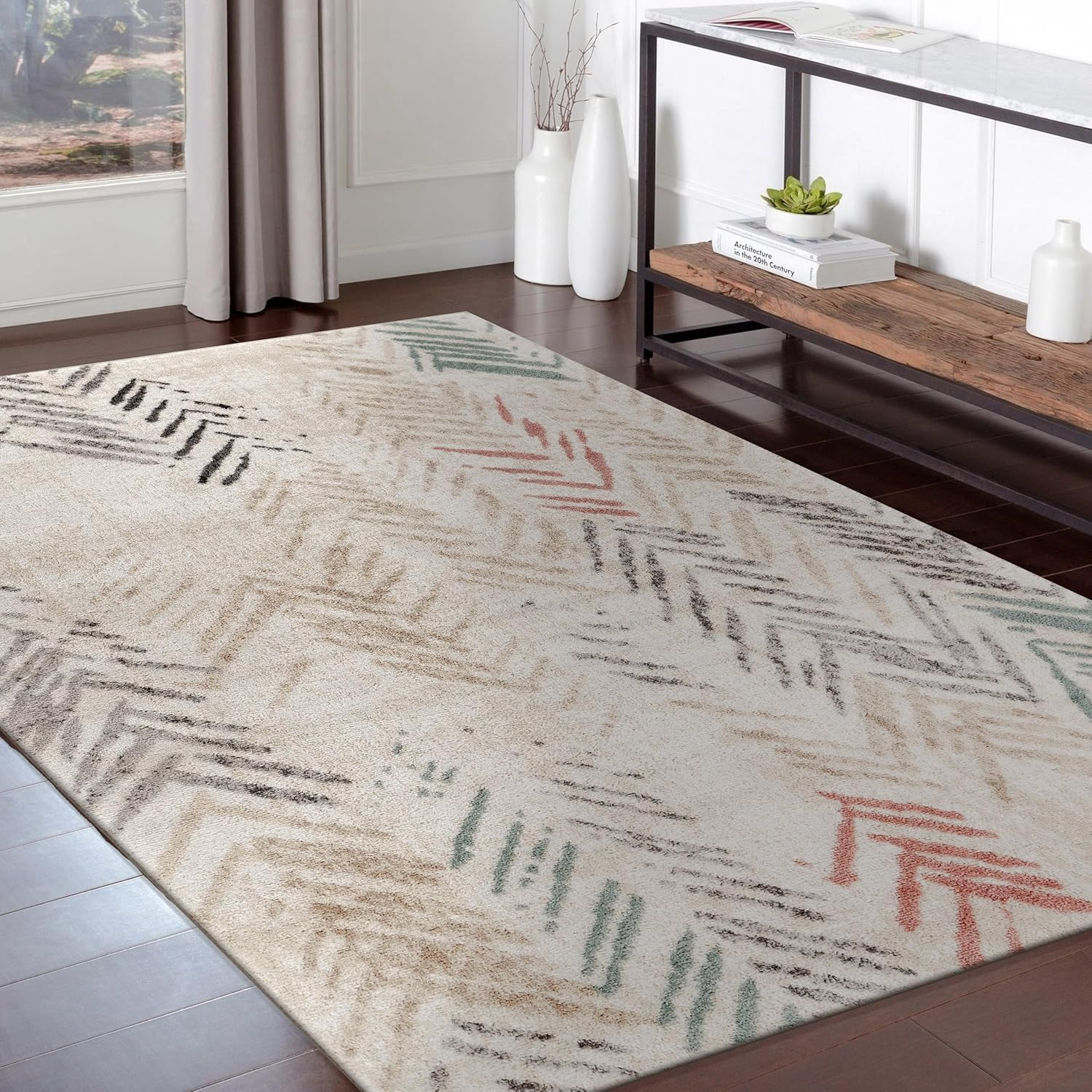Ox Bay Diana 5'2" x 7'2" Ivory/Beige Abstract Stain and Fade Stain Resistant Indoor Area Rug