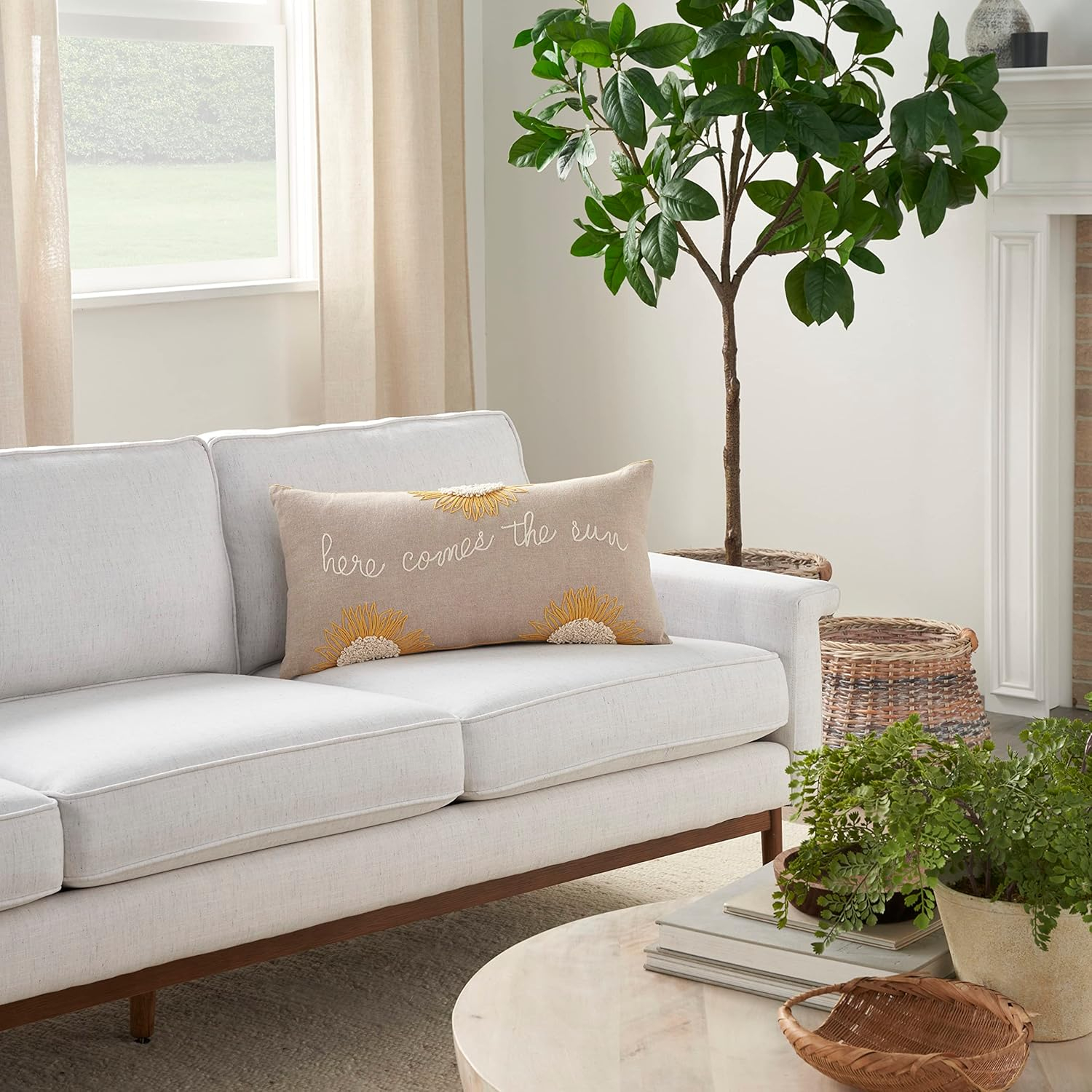 Nourison Life Styles Here Comes The Sun Natural 12" x 24" Throw Pillow