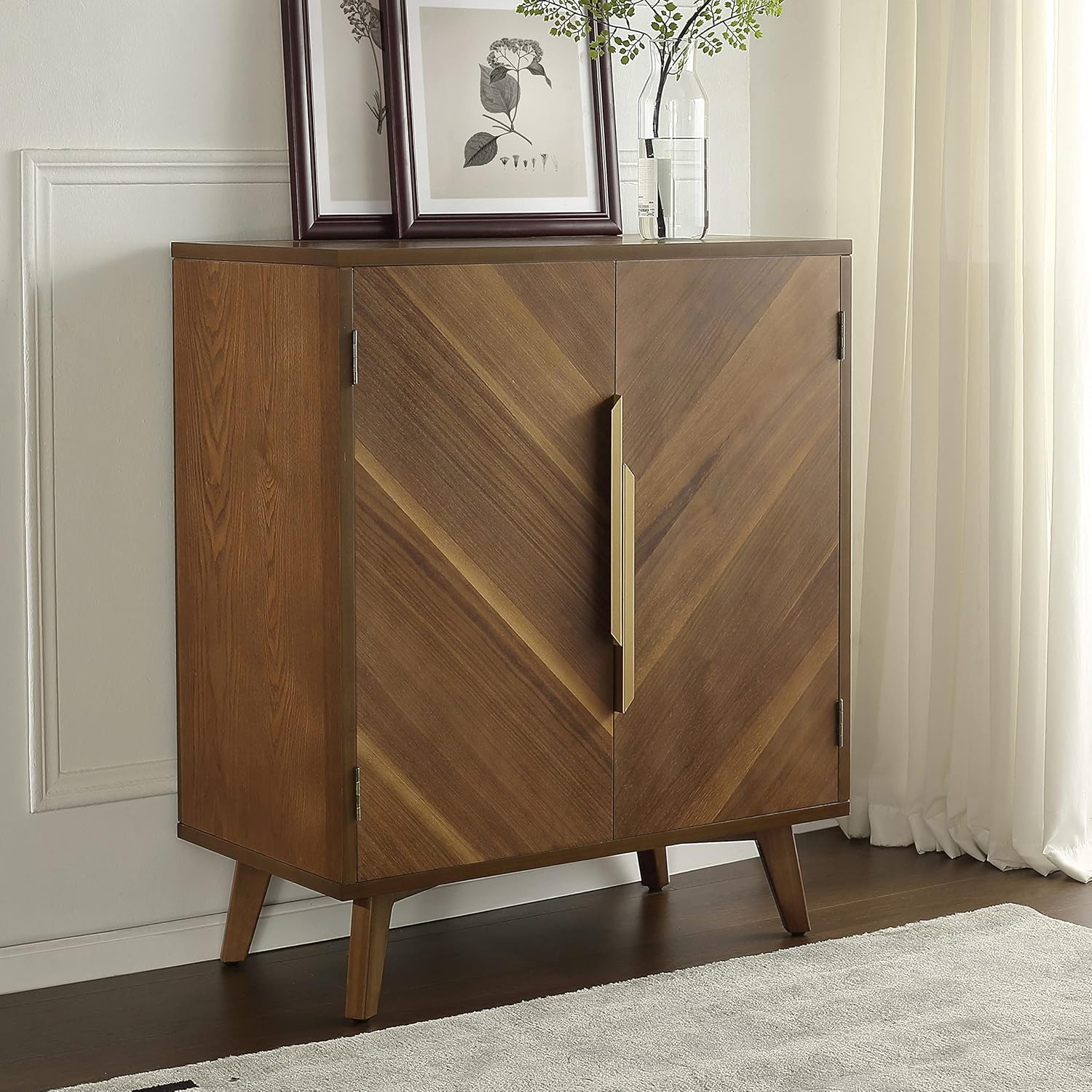 Art Leon 2-Door Console Cabinet Rustic Kitchen Table Wood Frame Sideboard, Brown