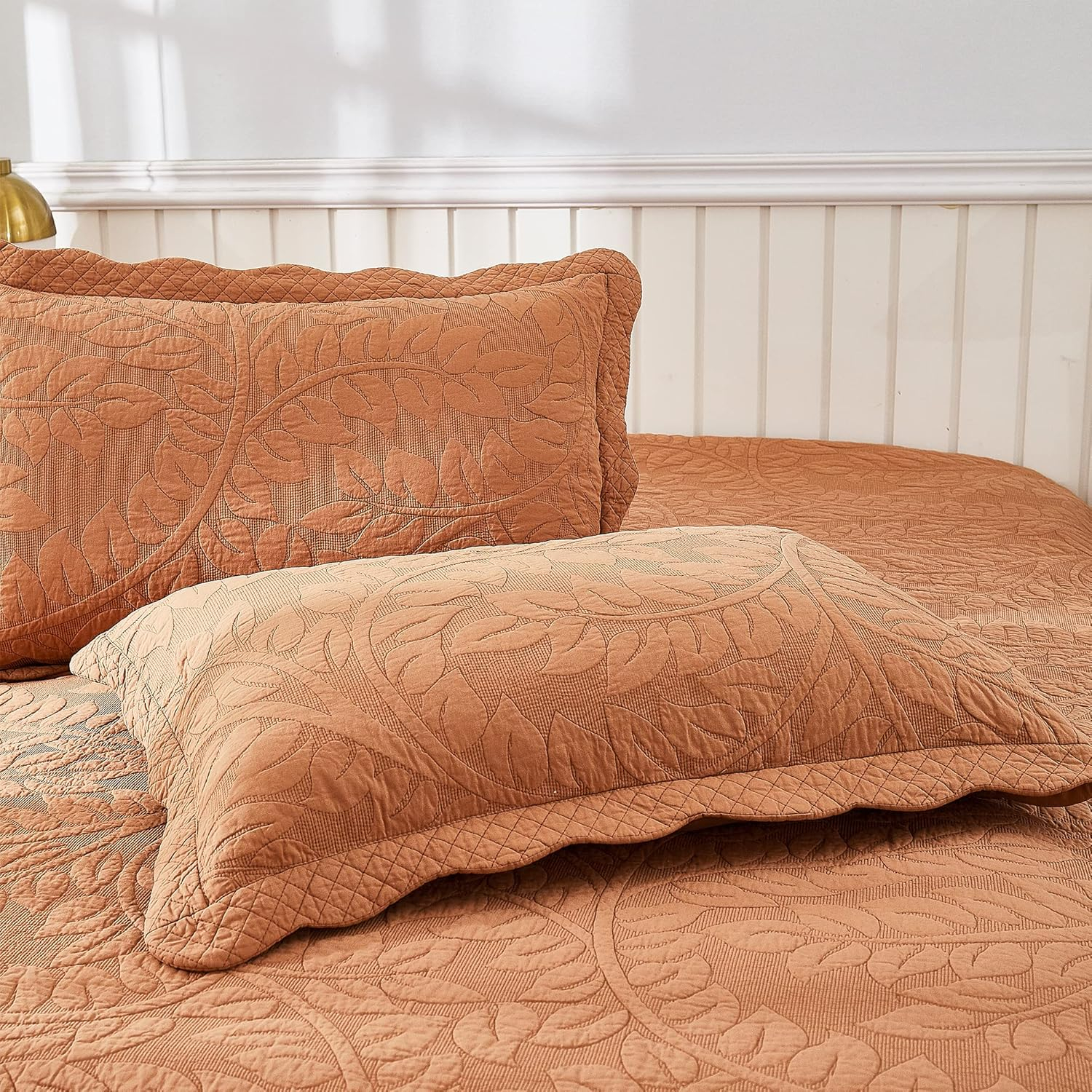King Size Royal Orange Cotton Embroidered Pillow Shams