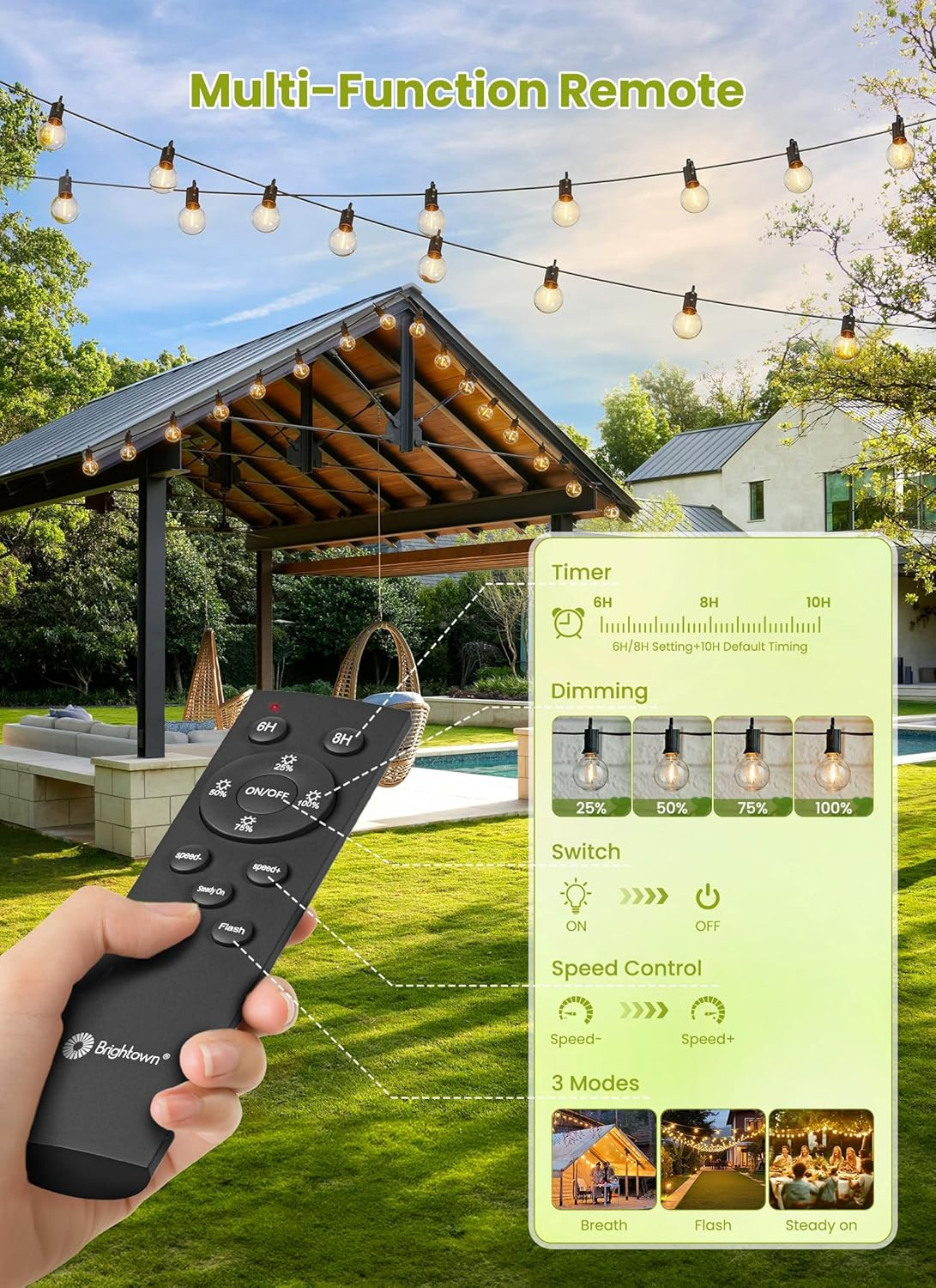 29Feet Solar String Lights Outdoor G40 Patio Lights with 25 LED Shatterproof Bulbs, 4 Light Modes, Weatherproof Hanging Lights for Backyard Bistro Pergola Party Decor, E12 Base, 2700K, Black
