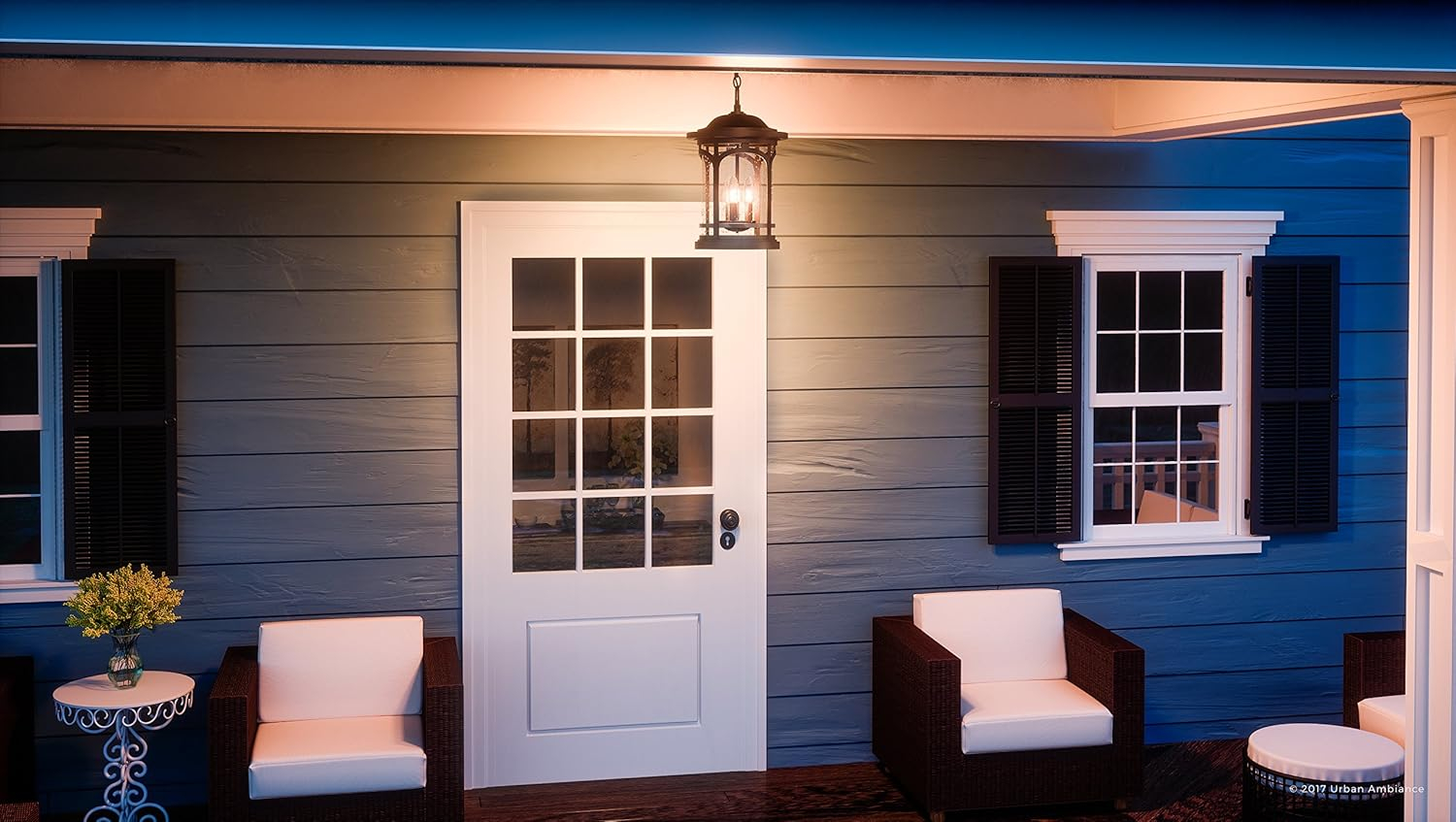 Urban Ambiance Luxury Rustic Outdoor Pendant Light, Large Size: 18"H x 11"W, with Colonial Style Elements, Wrought Iron Design, Oil Rubbed Parisian Bronze Finish and Seeded Glass, UQL1109