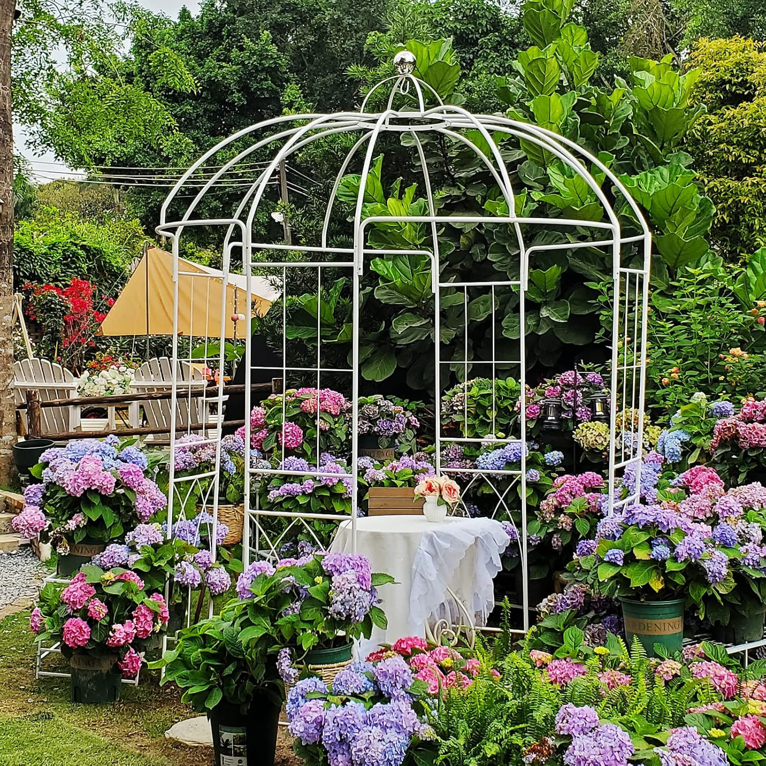 SCENDOR 107' H x82' W White Garden Iron Arch Arbor Gazebo, Ideal for Climbing Plants Outdoor, Wedding Arches Ceremony, 32LB
