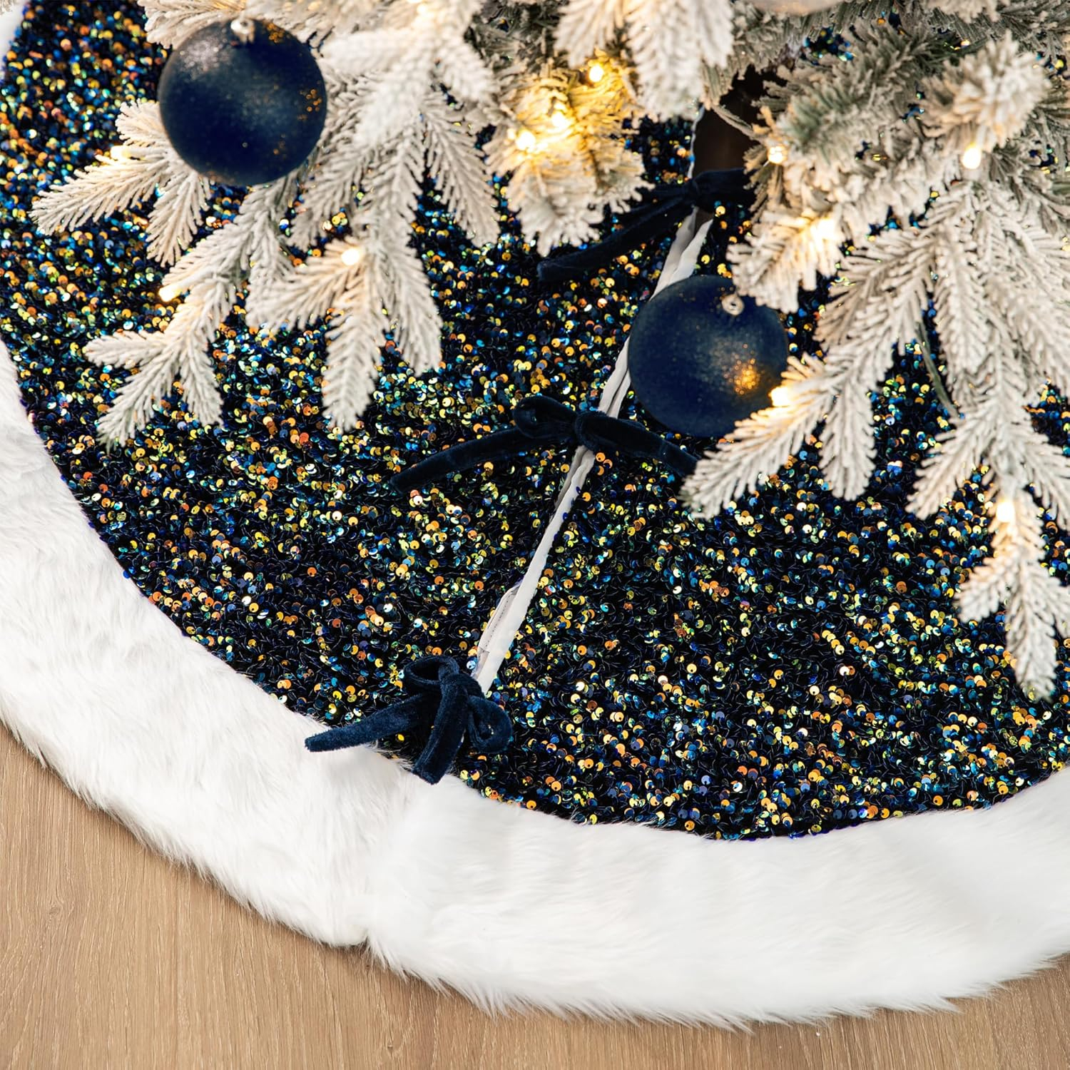48" Red and White Felt Christmas Tree Skirt with Trim Embellishment