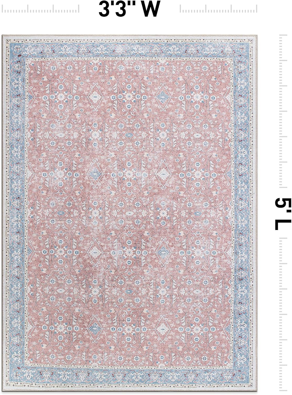Rugshop Transitional Bordered Floral Stain Resistant Flat Weave Eco Friendly Premium Recycled Machine Washable Area Rug 3'3"x5' Rust