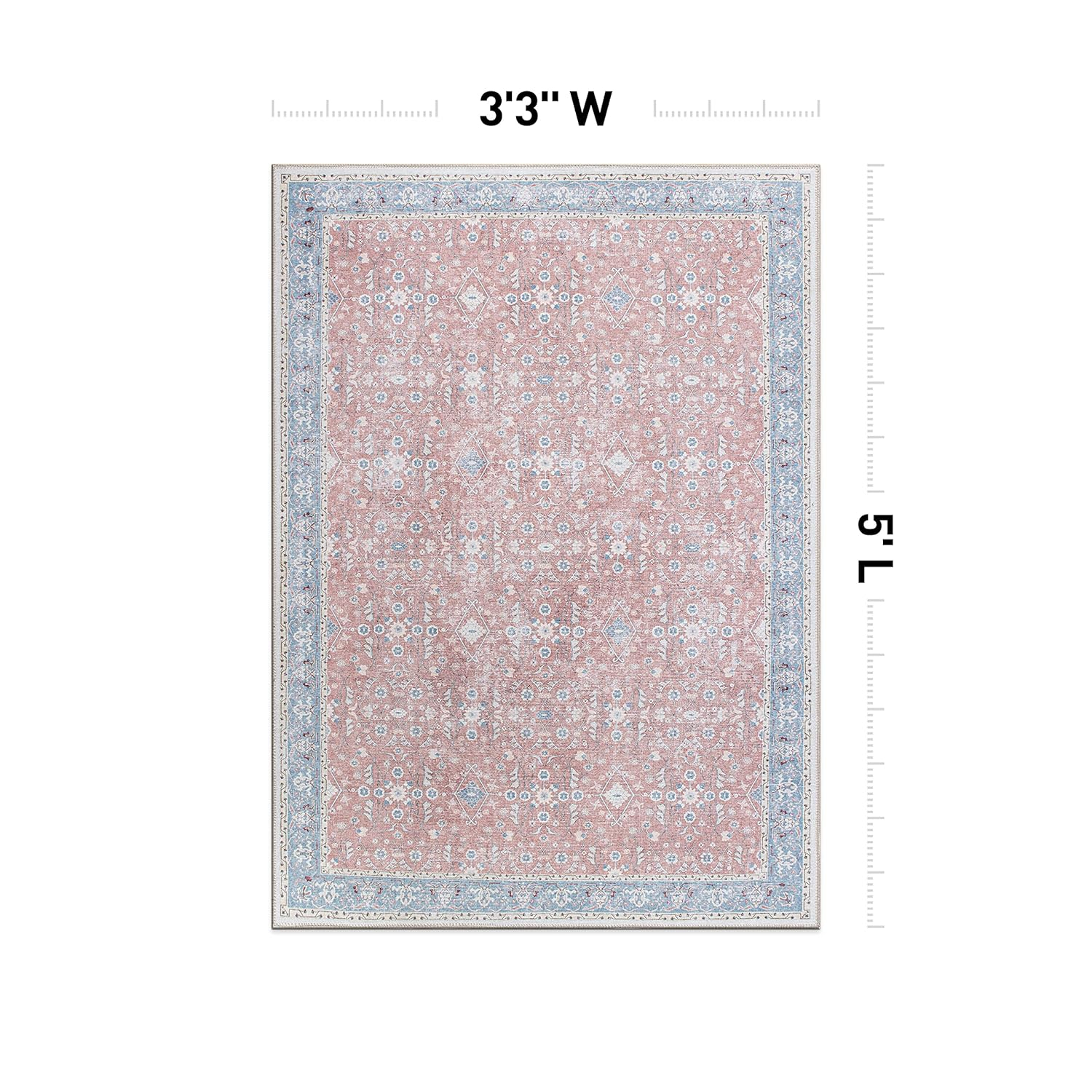 Rugshop Transitional Bordered Floral Stain Resistant Flat Weave Eco Friendly Premium Recycled Machine Washable Area Rug 3'3"x5' Rust