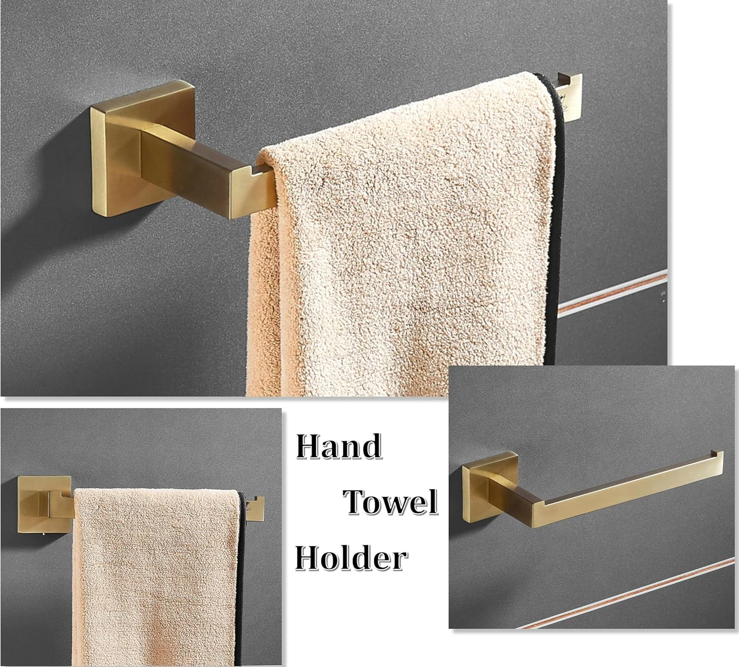 Bathroom Hardware Accessories Set Gold: Brushed Toilet Paper Holder Hand Towel Holder Towel Hook - Wall Mounted Stainless Steel 3 Pieces Towel Bar Set SHUNLI