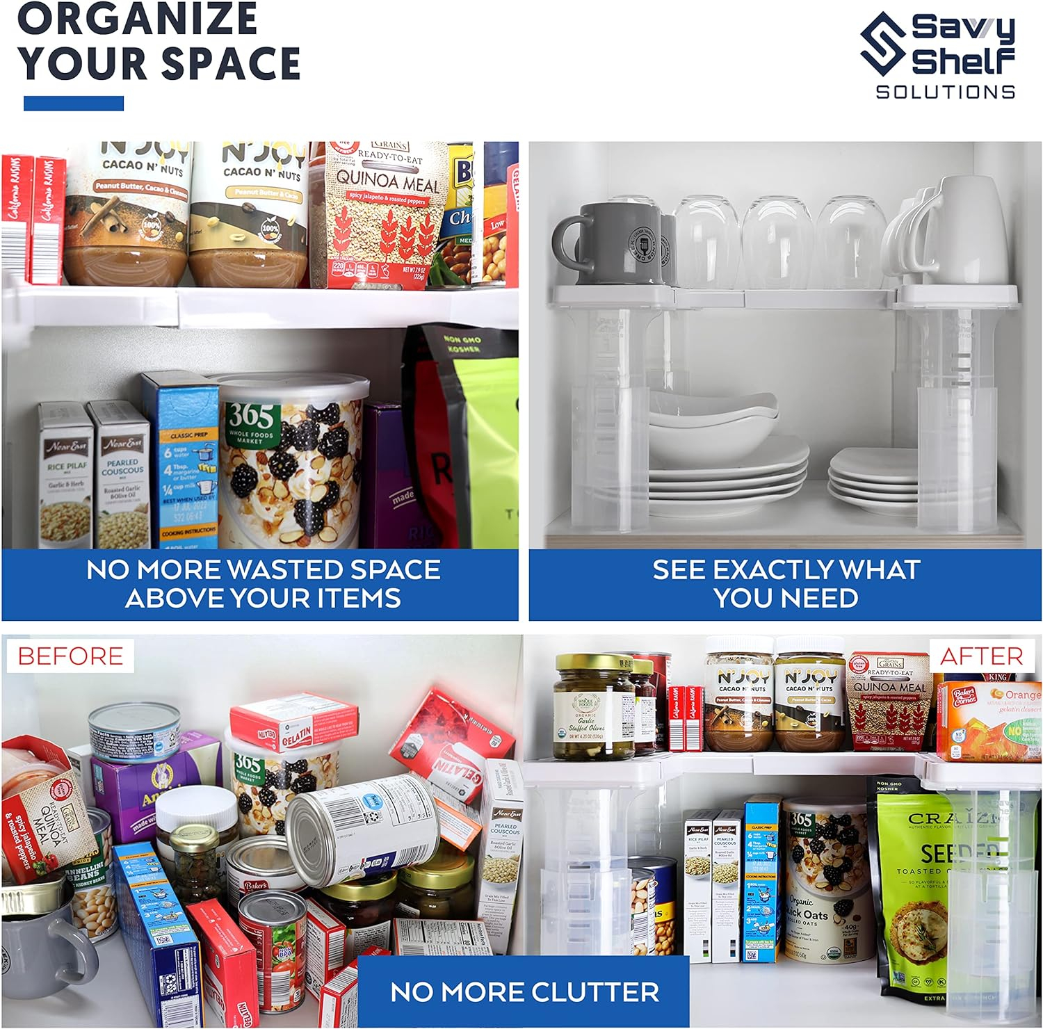 Adjustable Clear Plastic Pantry Spice Rack and Can Organizer