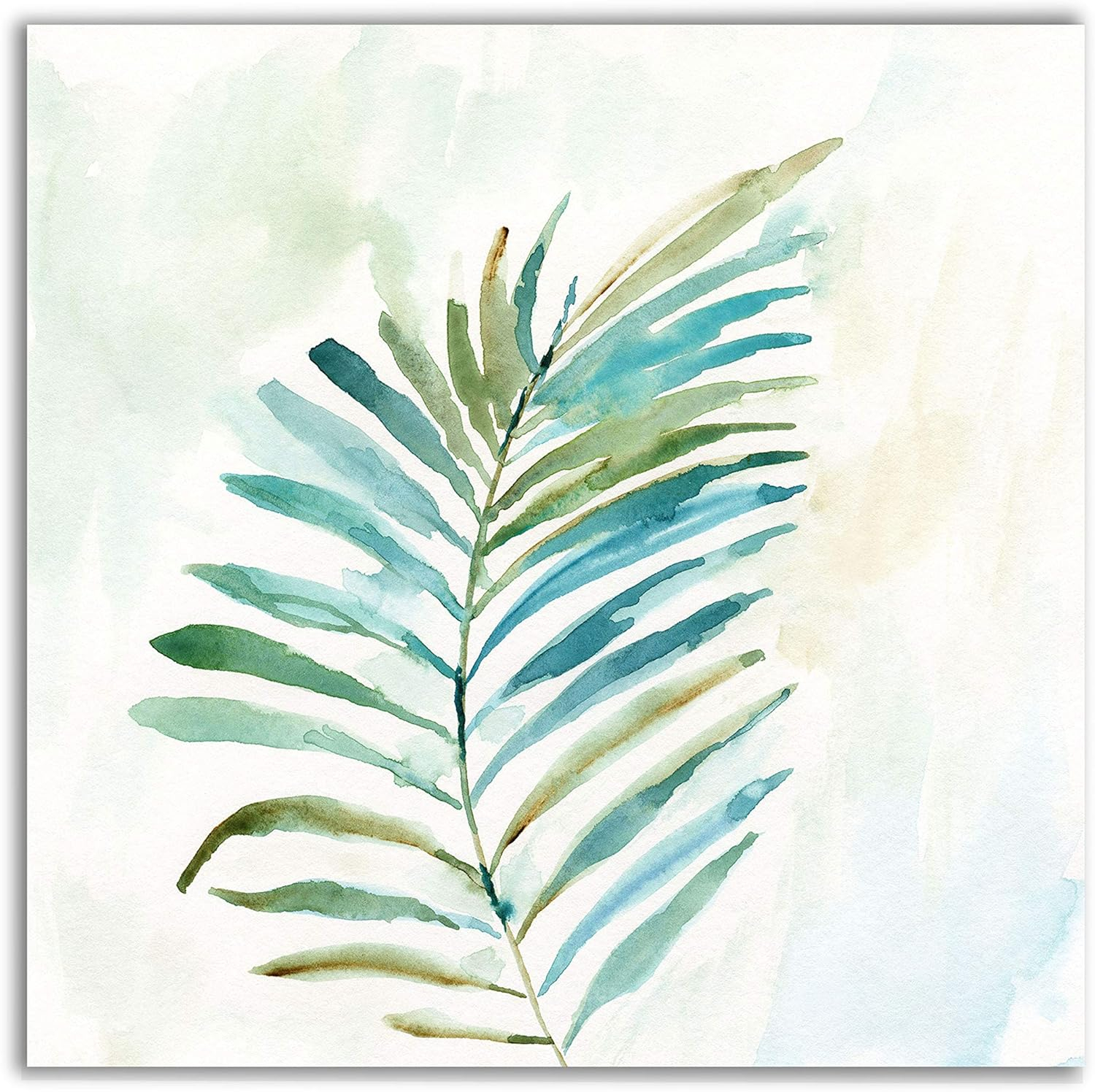 Tropical Leaf Green and Blue Canvas Wall Art, 32" x 32"