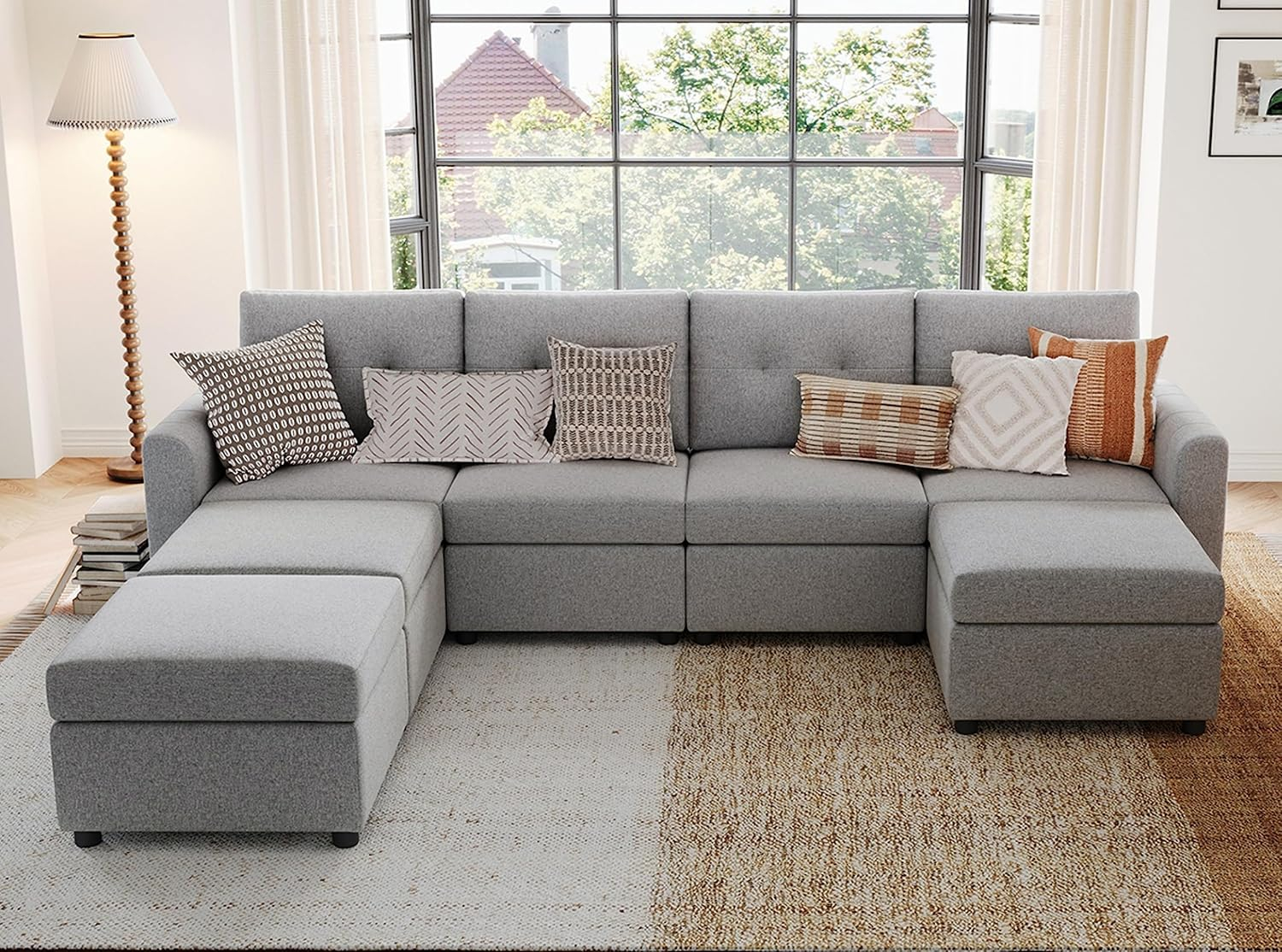 LINSY HOME Oversized Modular Cloud Sectional Sofa, RUBIK III 7 Seat Storage Couches and Sofas, Sectional Couches for Living Room with Reversible Chaises, Light Gray