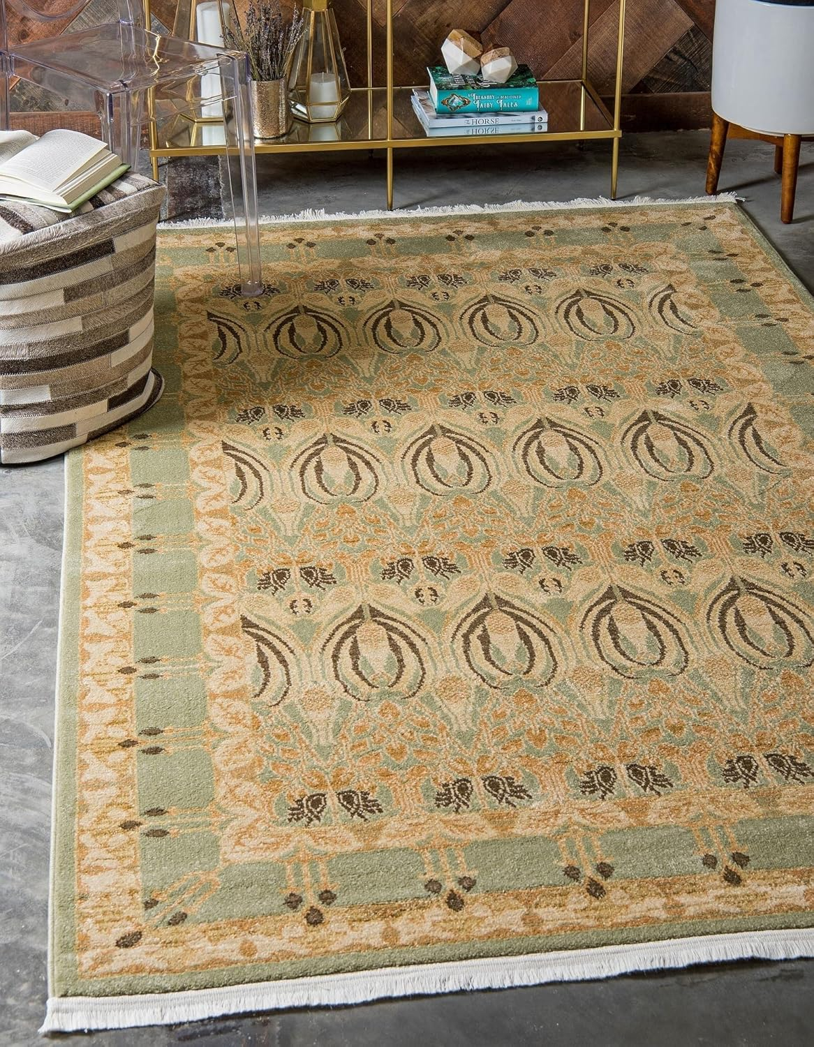 Light Green Synthetic Rectangular Easy-Care Rug - 3'3" x 5'3"