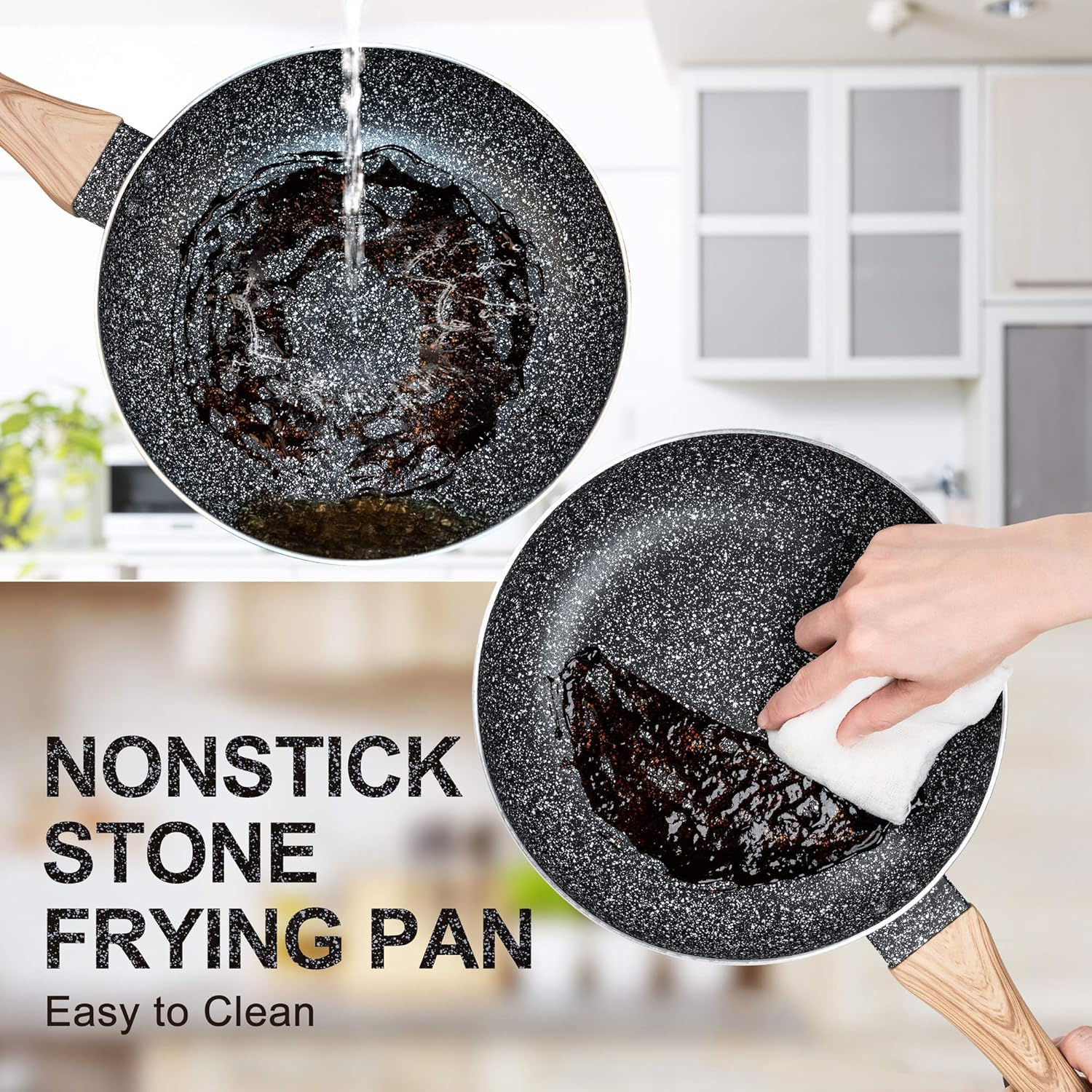 MICHELANGELO Non Stick Frying Pans - 8"+9.5"+11" Nonstick Frying Pan Set with Non-Toxic Stone Coating, Frying Pans Nonstick with Anti-Scald Handle, Induction Compatible