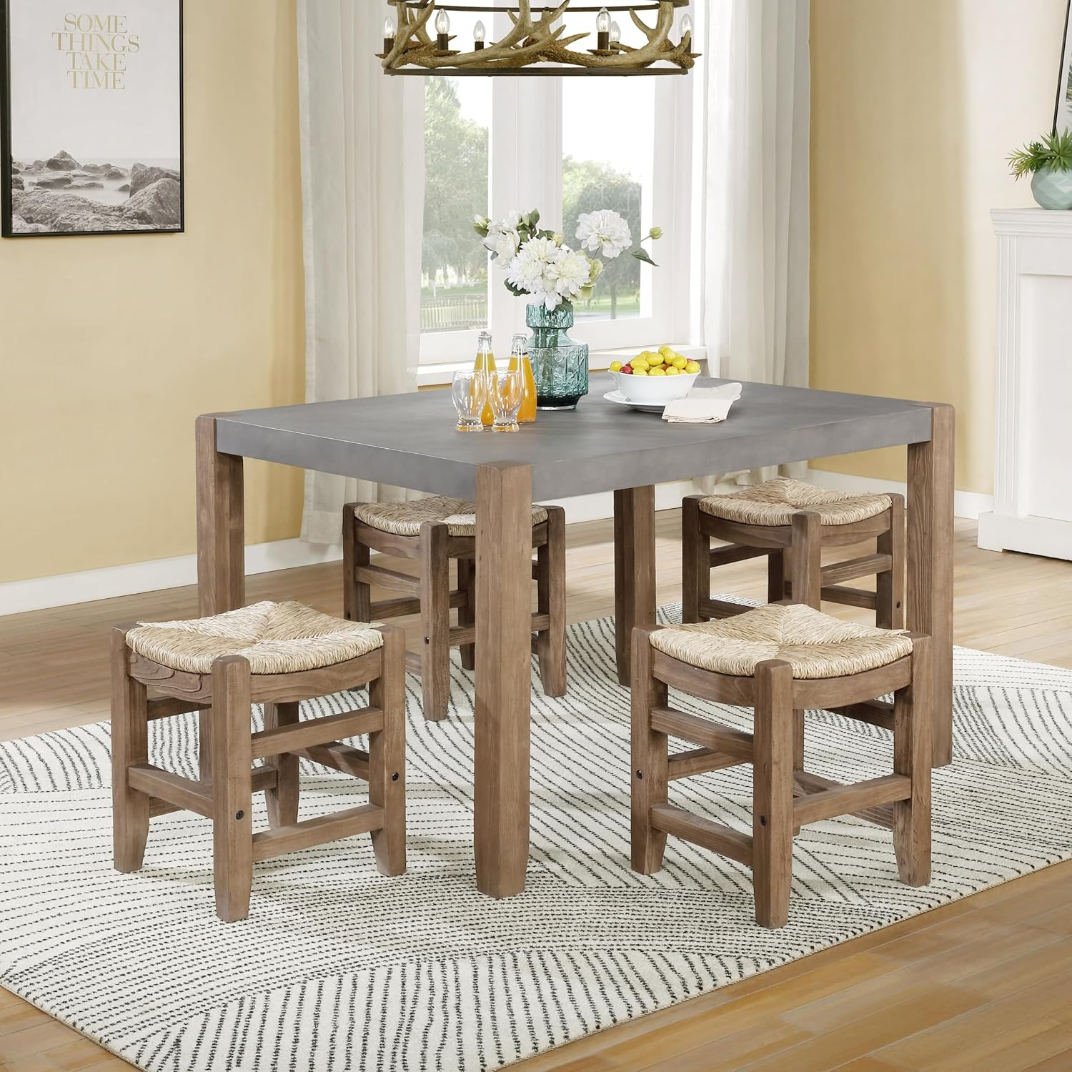 Alaterre Furniture Newport 18"H Wood Stool with Rush Seat