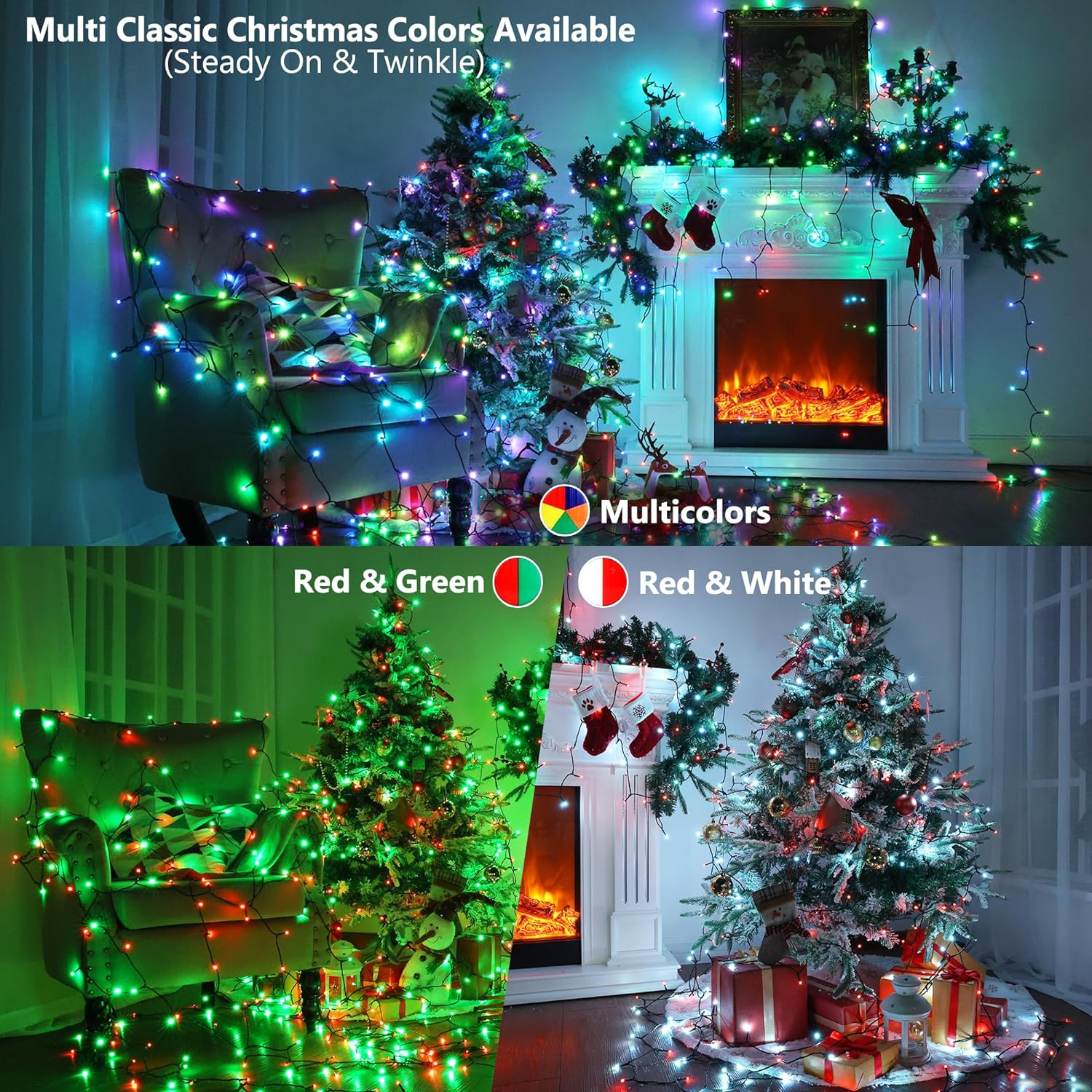 Outdoor Color-Changing LED Christmas Tree Lights with Remote, 66ft