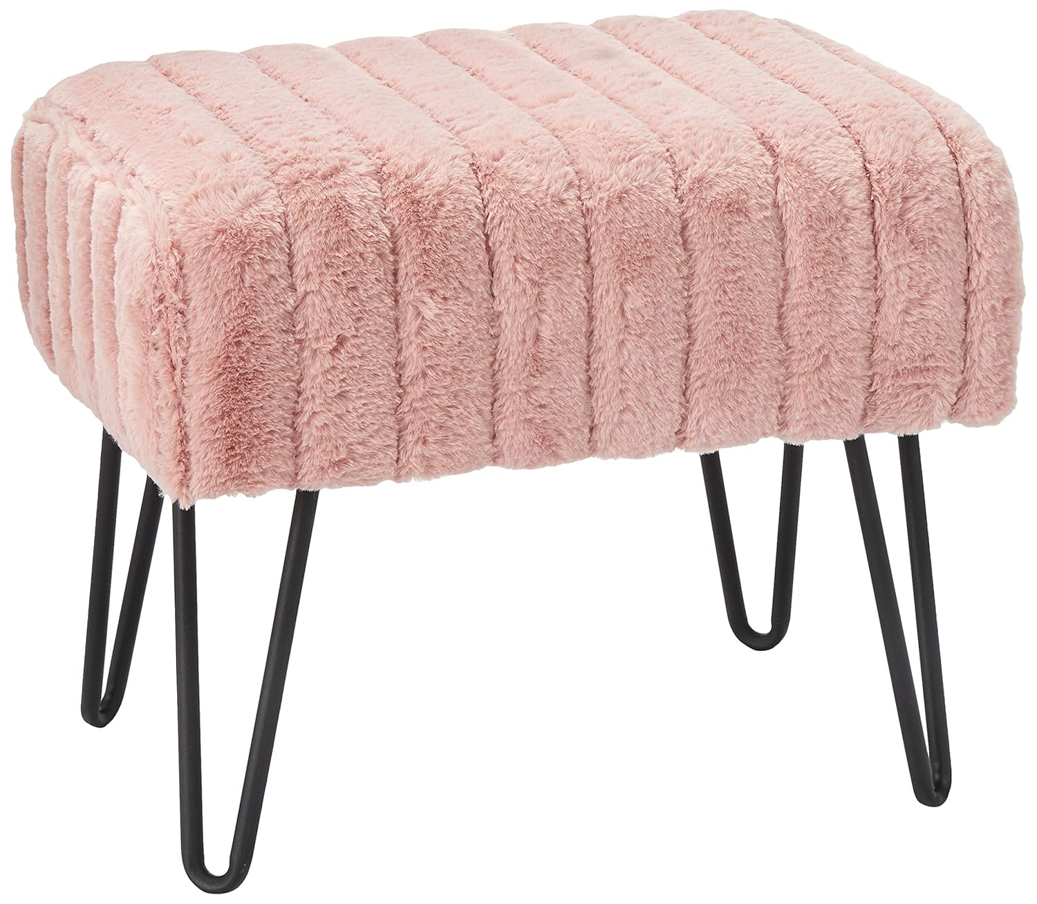 Home Soft Things Super Soft Faux-Fur Upholstered Stool Ottoman, Rose Smoke, 19"x13"x17"