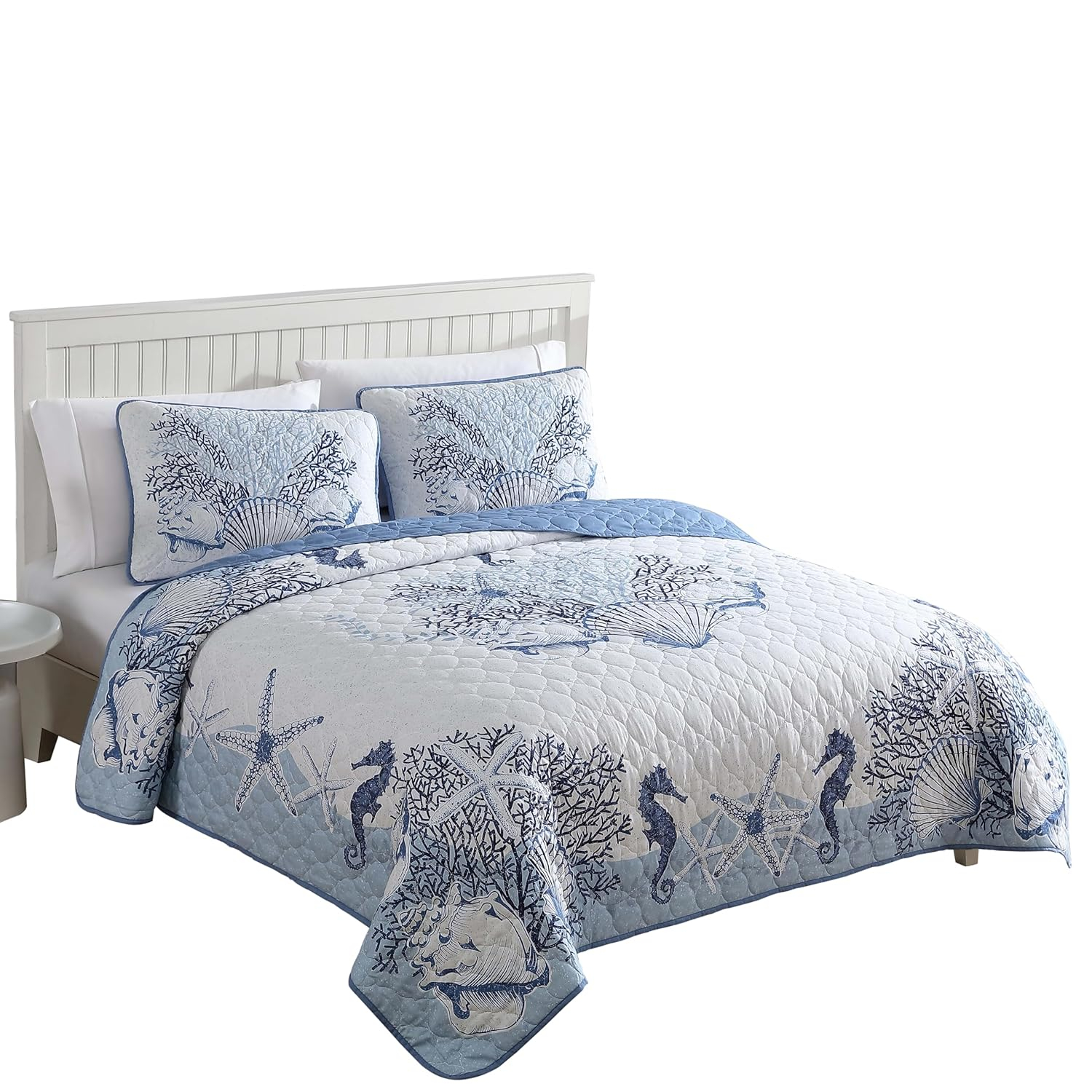 Caribbean Joe  Coastal 3PC Quilt Set Beach Delight Denim - Full - Queen