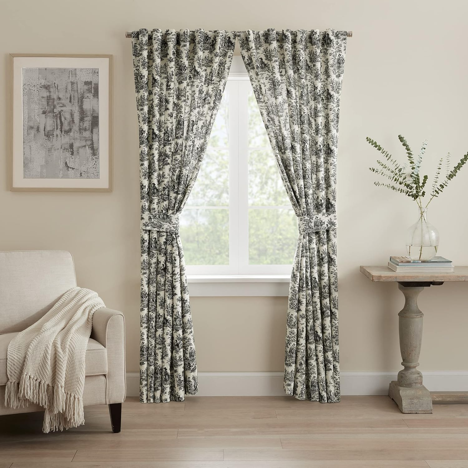 Waverly Charmed Life Toile Tie Back Single Curtain Panel, 52"x84", Onyx