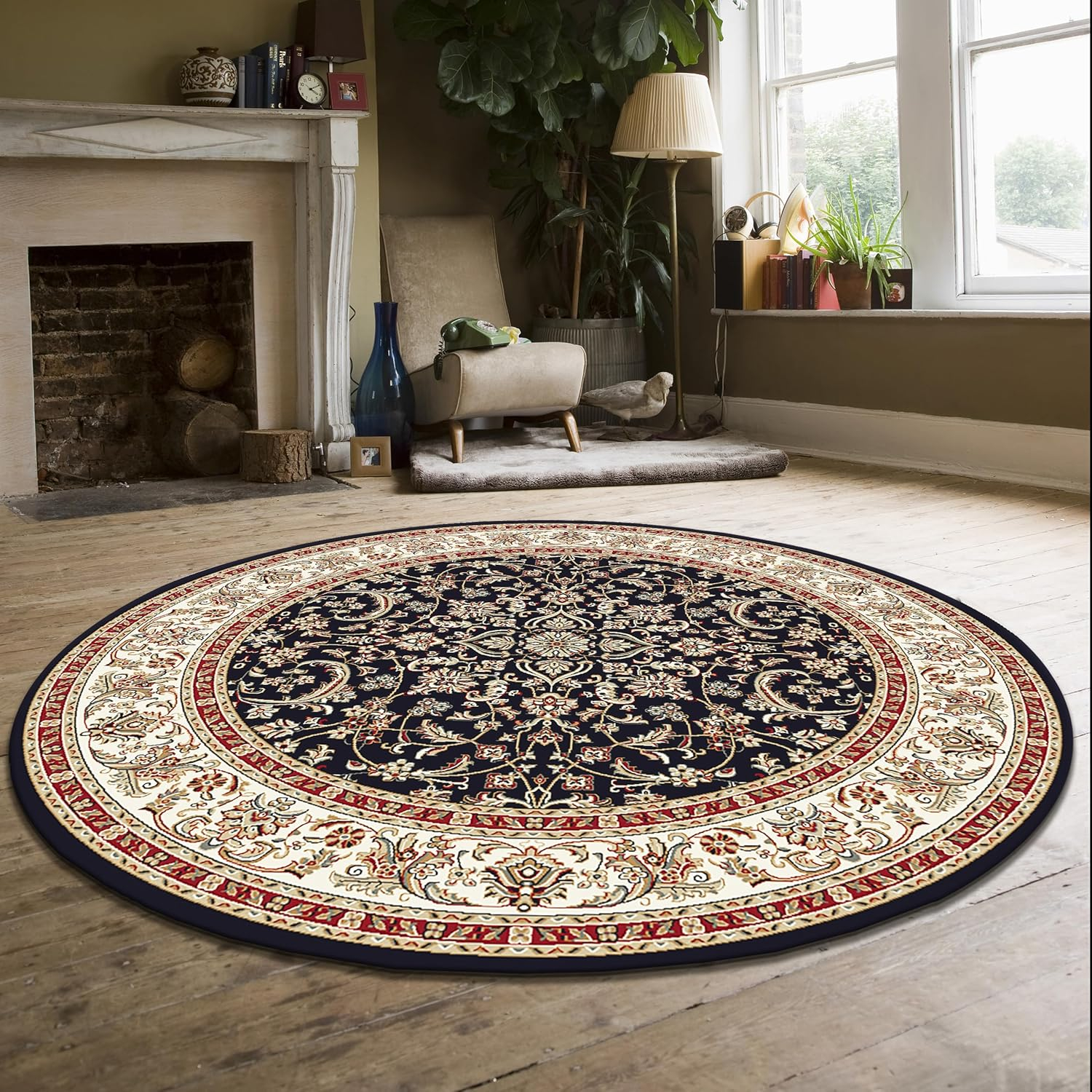 Radici Usa Noble Area Rug 1318 Traditional Black Bordered Medallion 5' 3" x 5' 3" Round