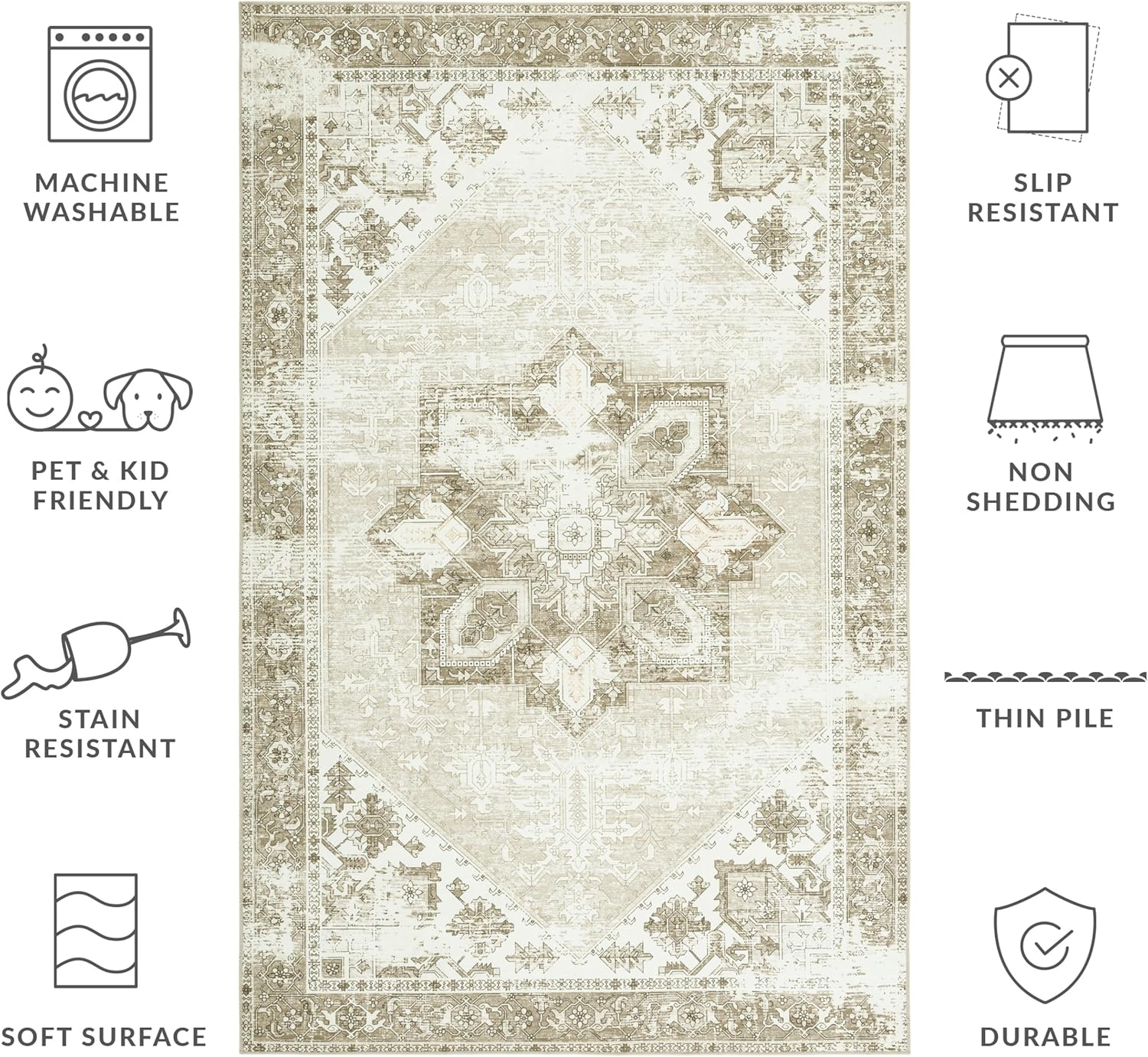 SAFAVIEH Tucson Jayla Oriental Machine Washable Area Rug, Sage/Ivory, 6' x 8'