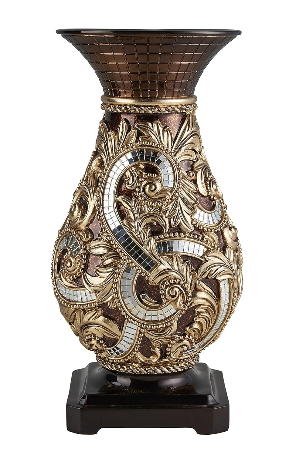 Daliyah Gourd-Shaped Hand Painted Decorative Vase with Mirrored Accents