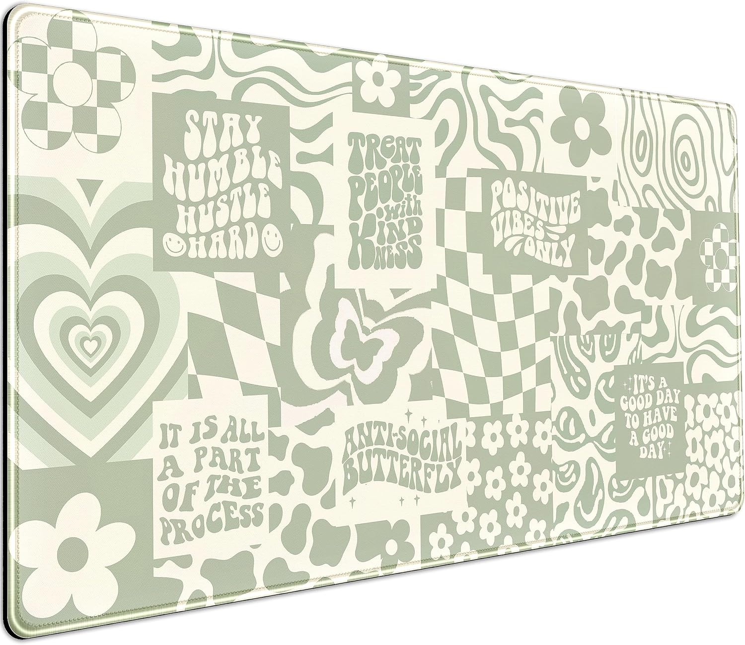 Boho Sage Green XXL Gaming Desk Mat with Non-Slip Base