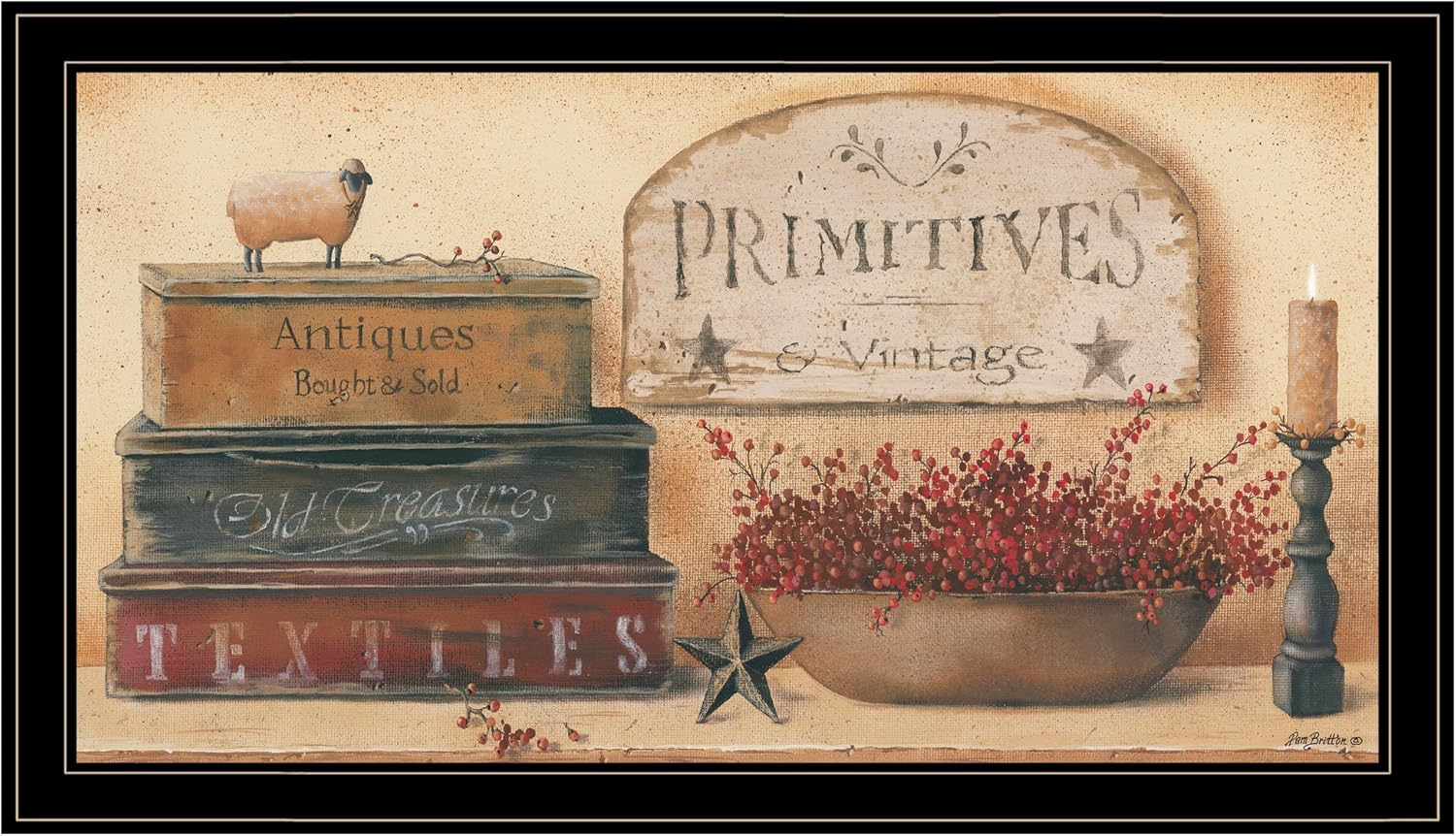 Vintage Primitive Black Framed Canvas Print, 33" x 19"