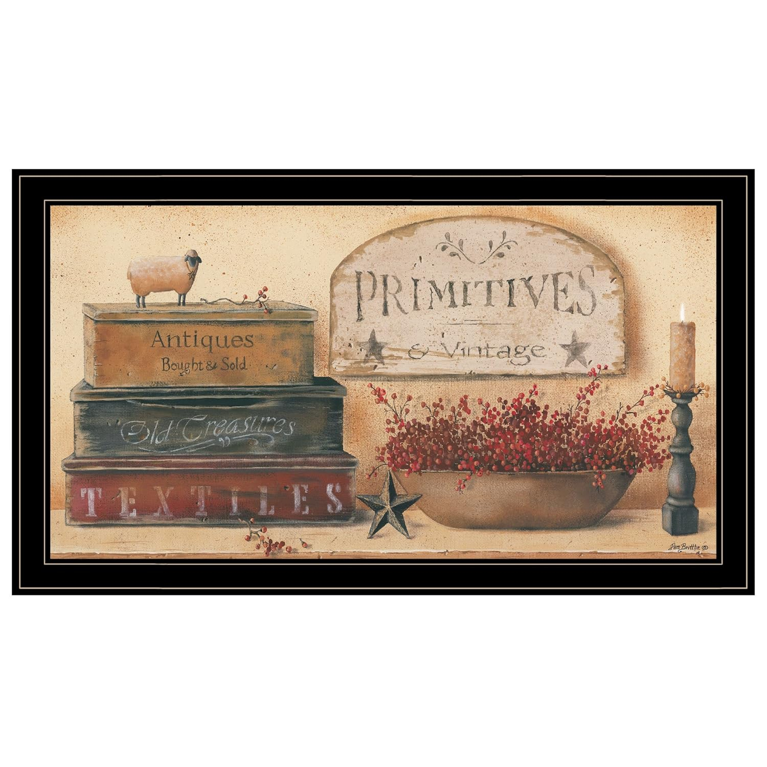 Vintage Primitive Black Framed Canvas Print, 33" x 19"