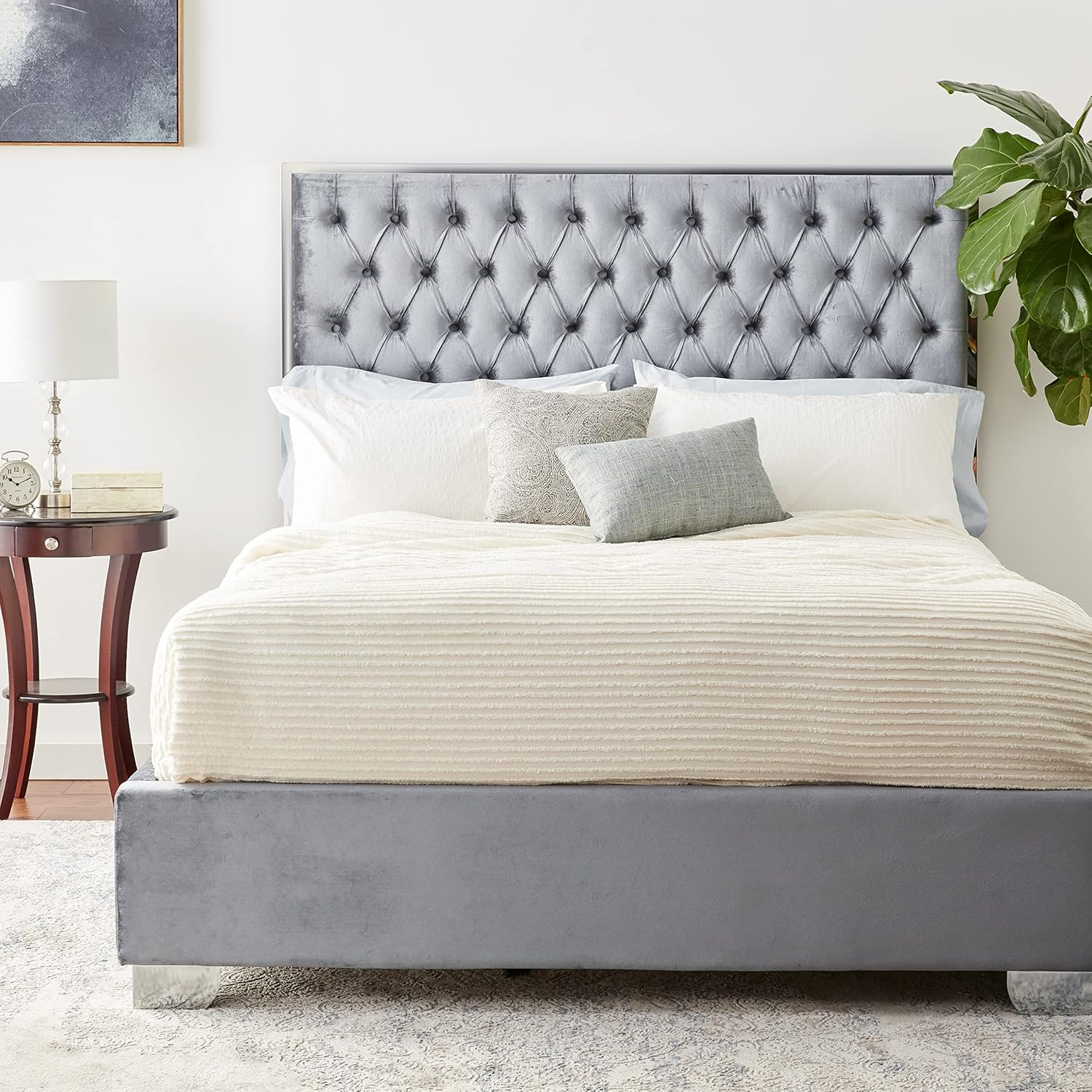 Lexi Grey Velvet Queen Bed - Contemporary