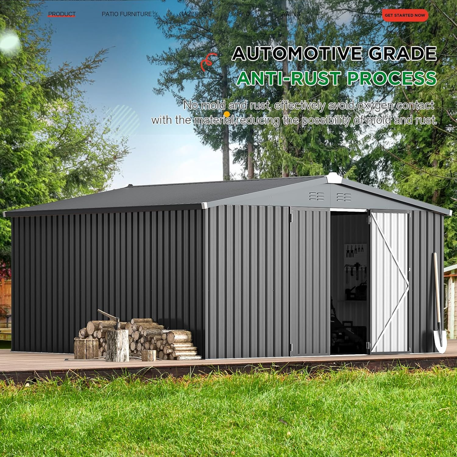 AECOJOY 12' x 12' Outdoor Storage Shed with Lockable Door Patio Metal Garden Storage Building in Dark Gray for Outside