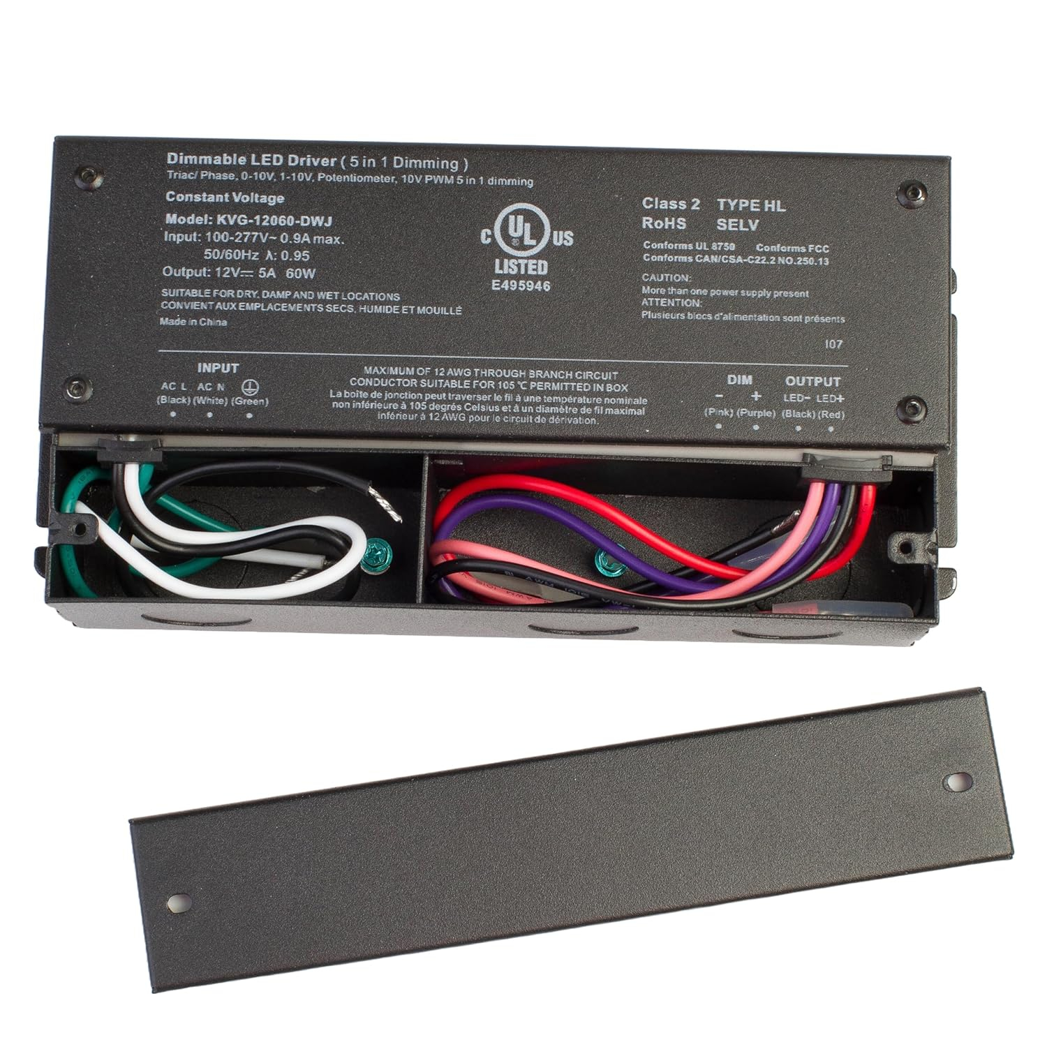 UL listed 12v 5A 60w class 2 dimmable LED driver power supply for led strip light