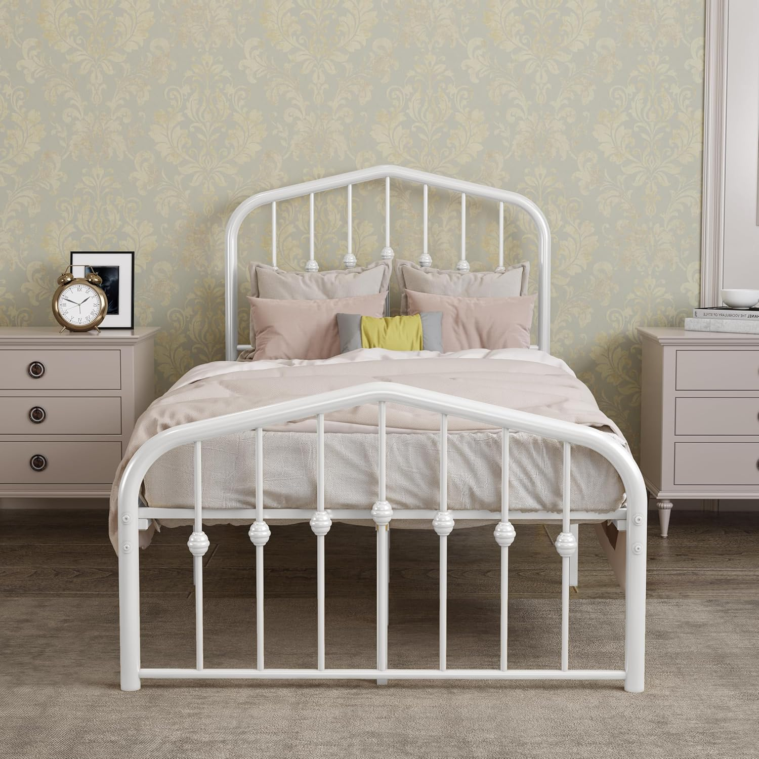 alazyhome Metal Bed Frame Queen Size Platform No Box Spring Needed with Vintage Headboard and Footboard Premium Steel Slat Support Mattress Foundation Black.